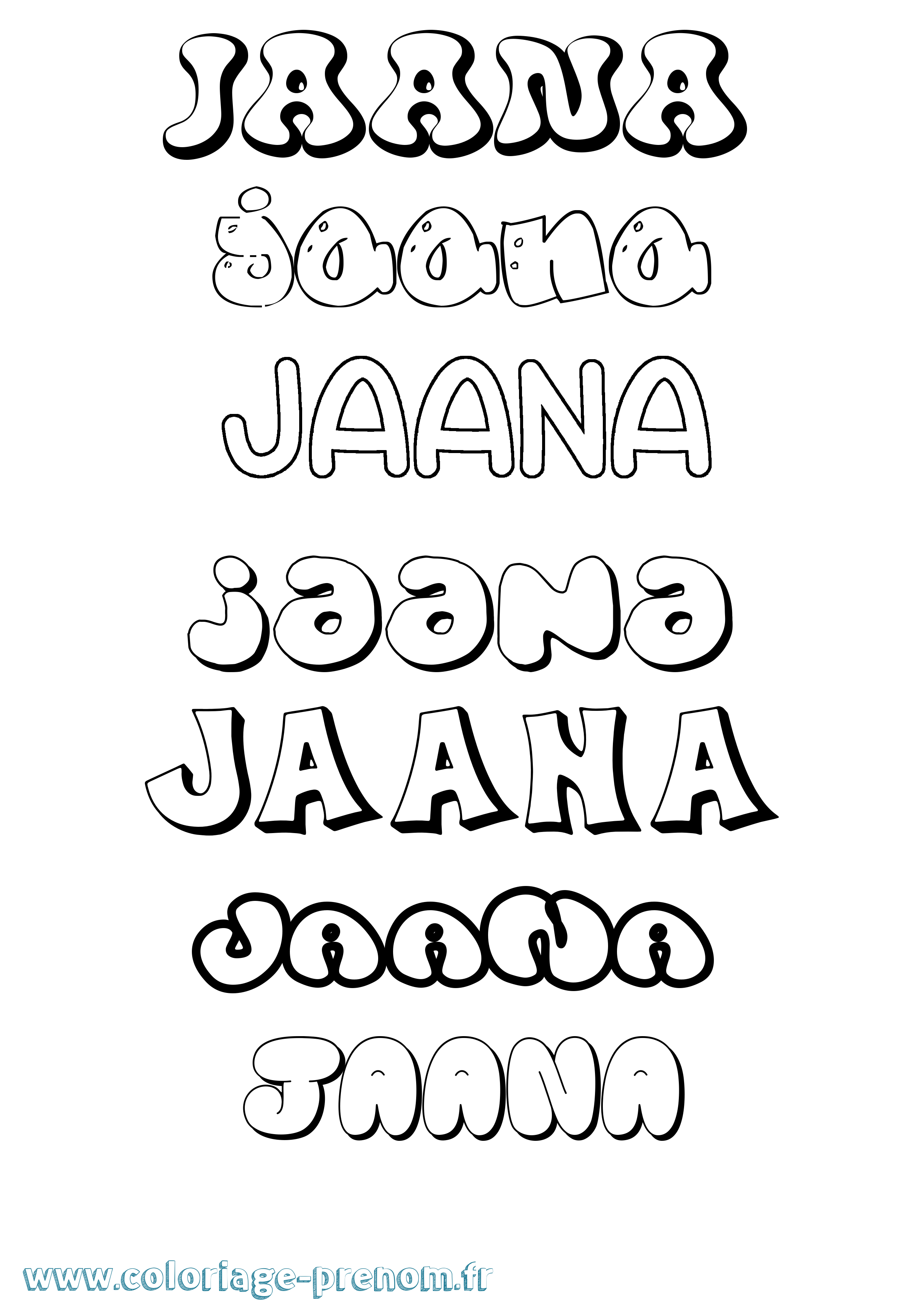 Coloriage prénom Jaana Bubble