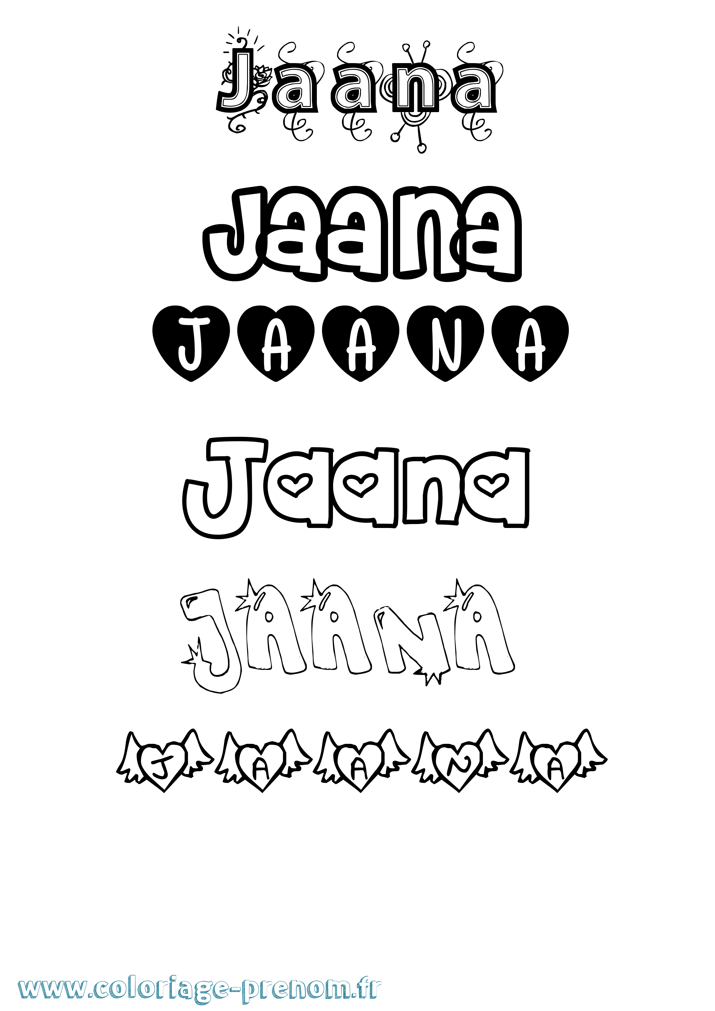Coloriage prénom Jaana Girly