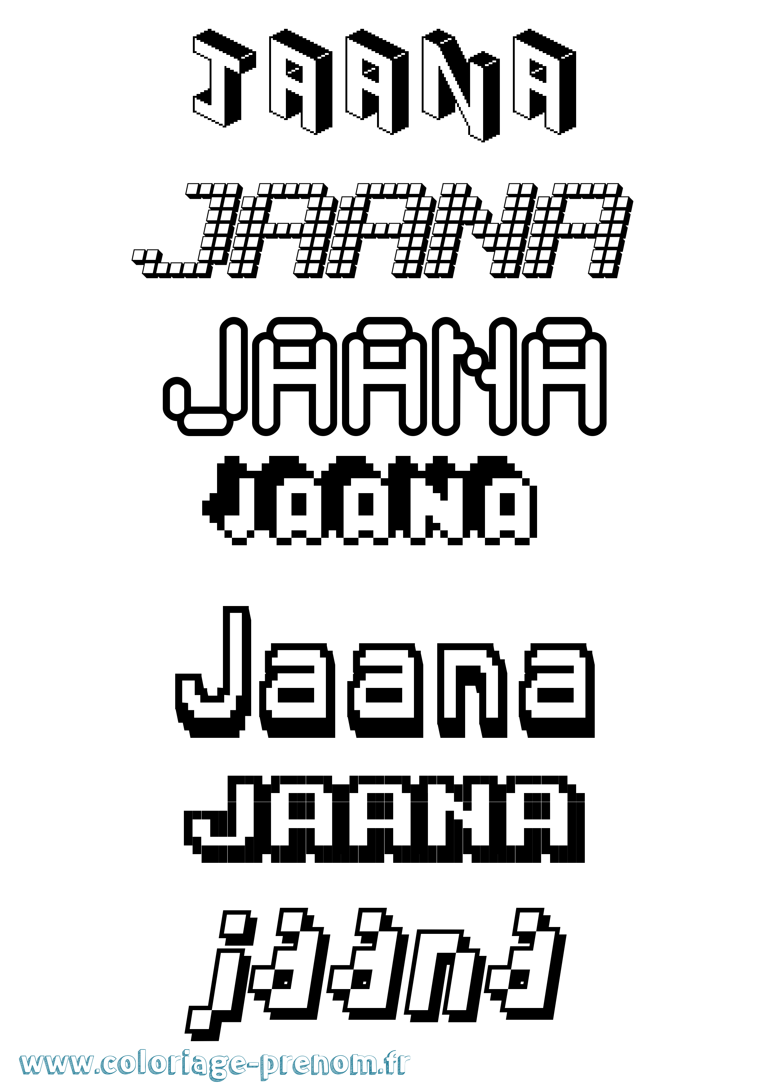 Coloriage prénom Jaana Pixel