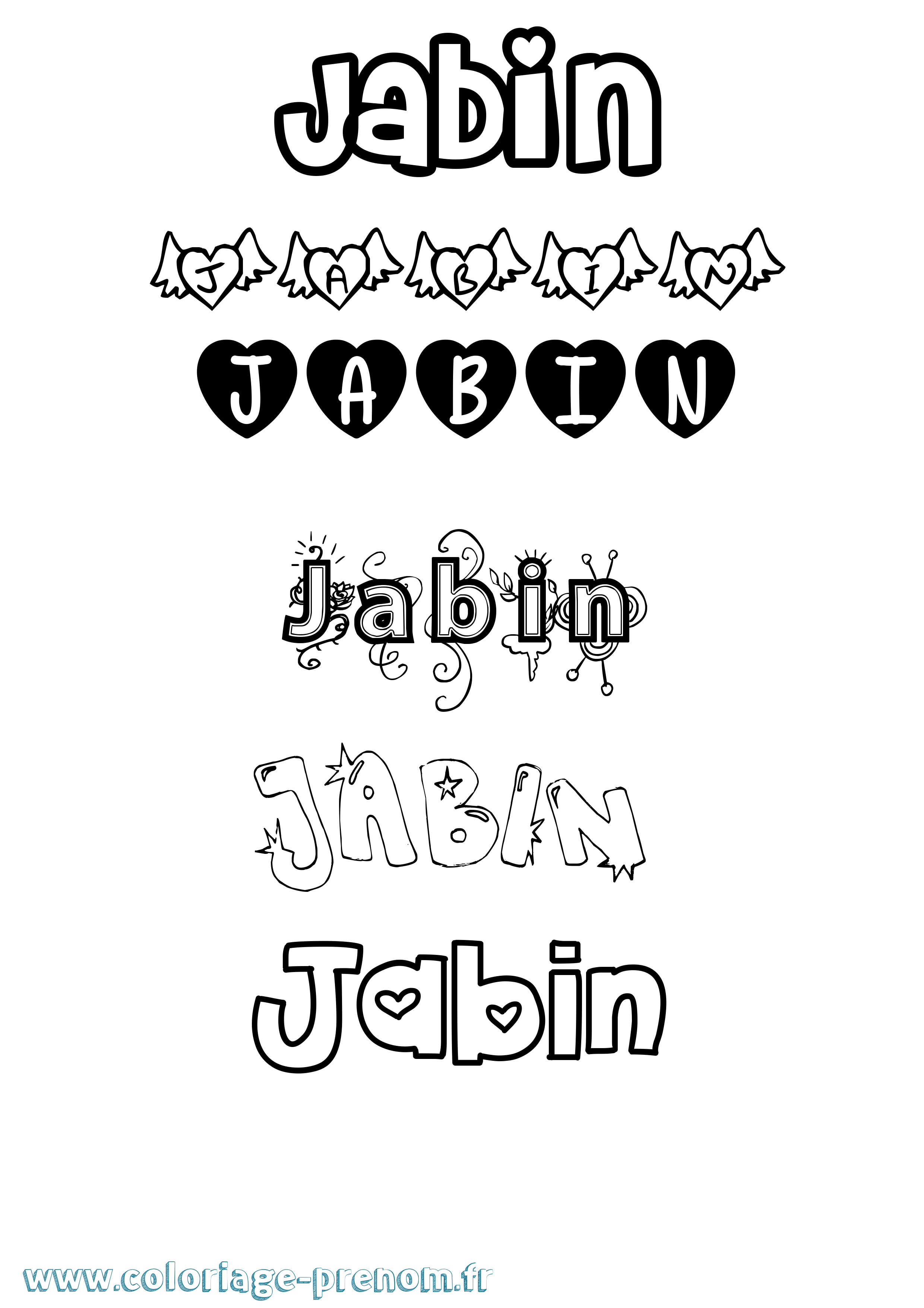 Coloriage Jabin Girly Coloriage prénom Jabin Girly