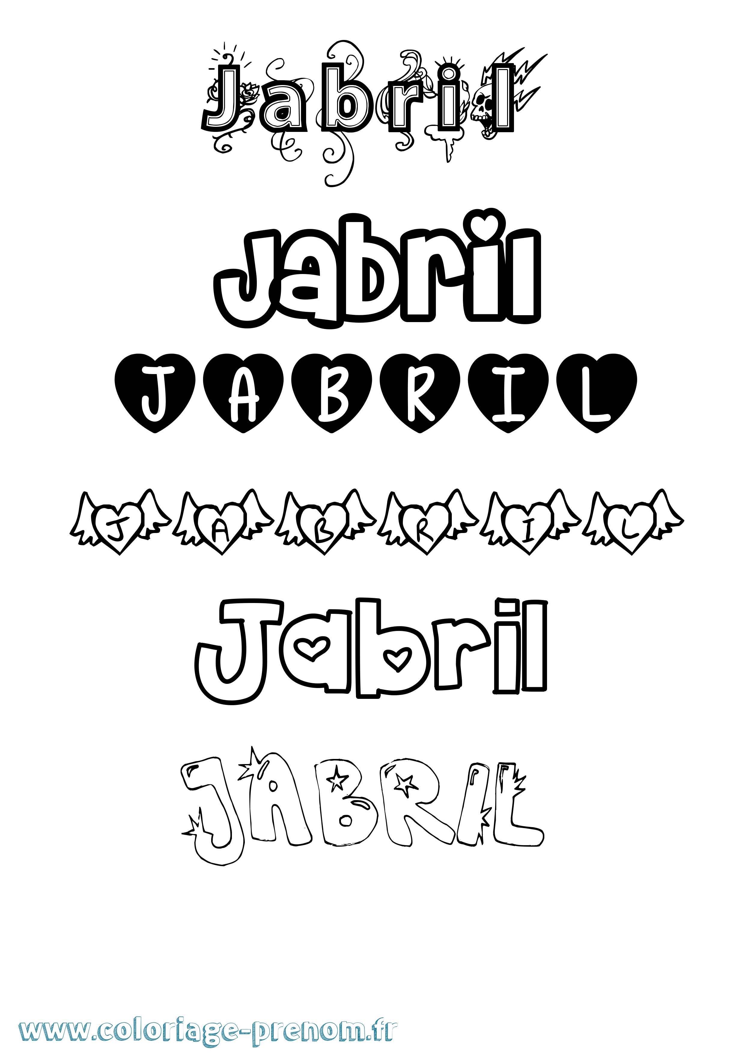 Coloriage prénom Jabril Girly