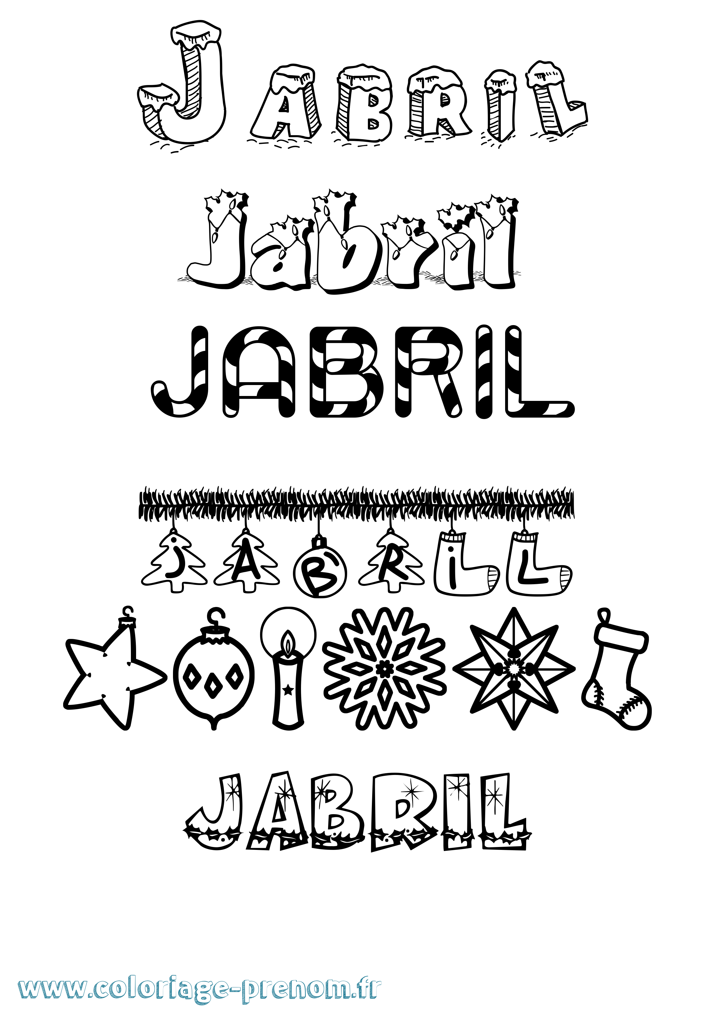 Coloriage prénom Jabril Noël