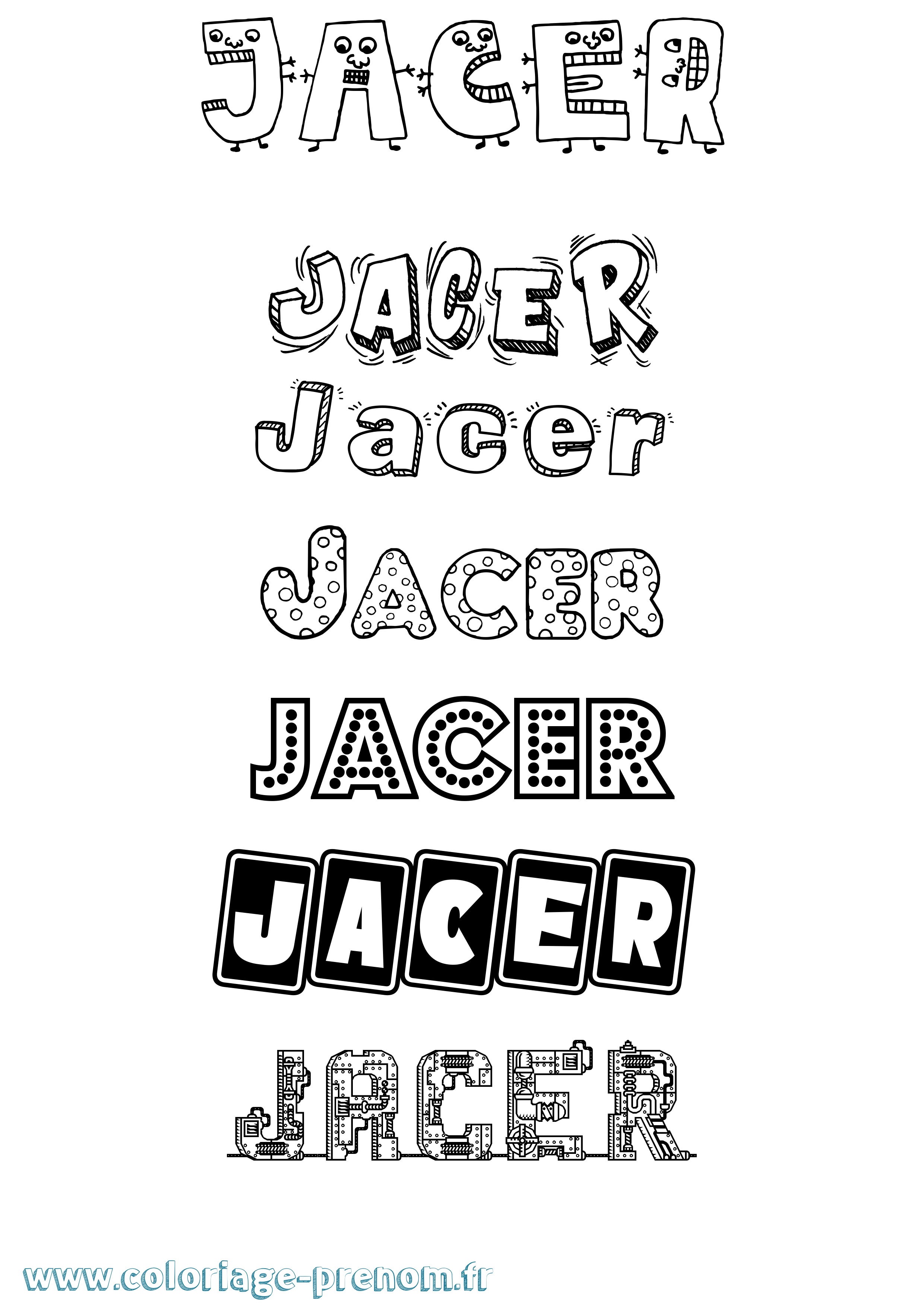 Coloriage prénom Jacer Fun