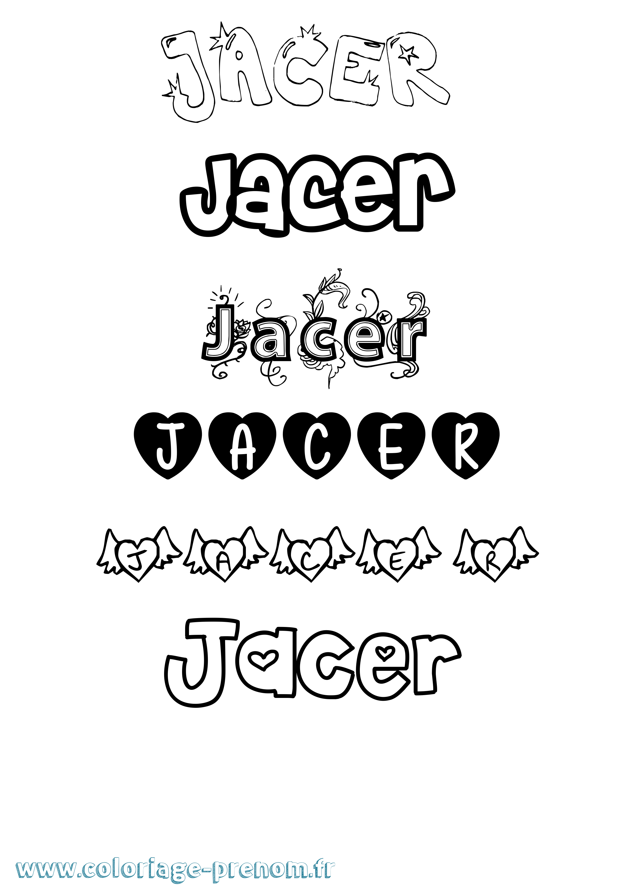 Coloriage prénom Jacer Girly