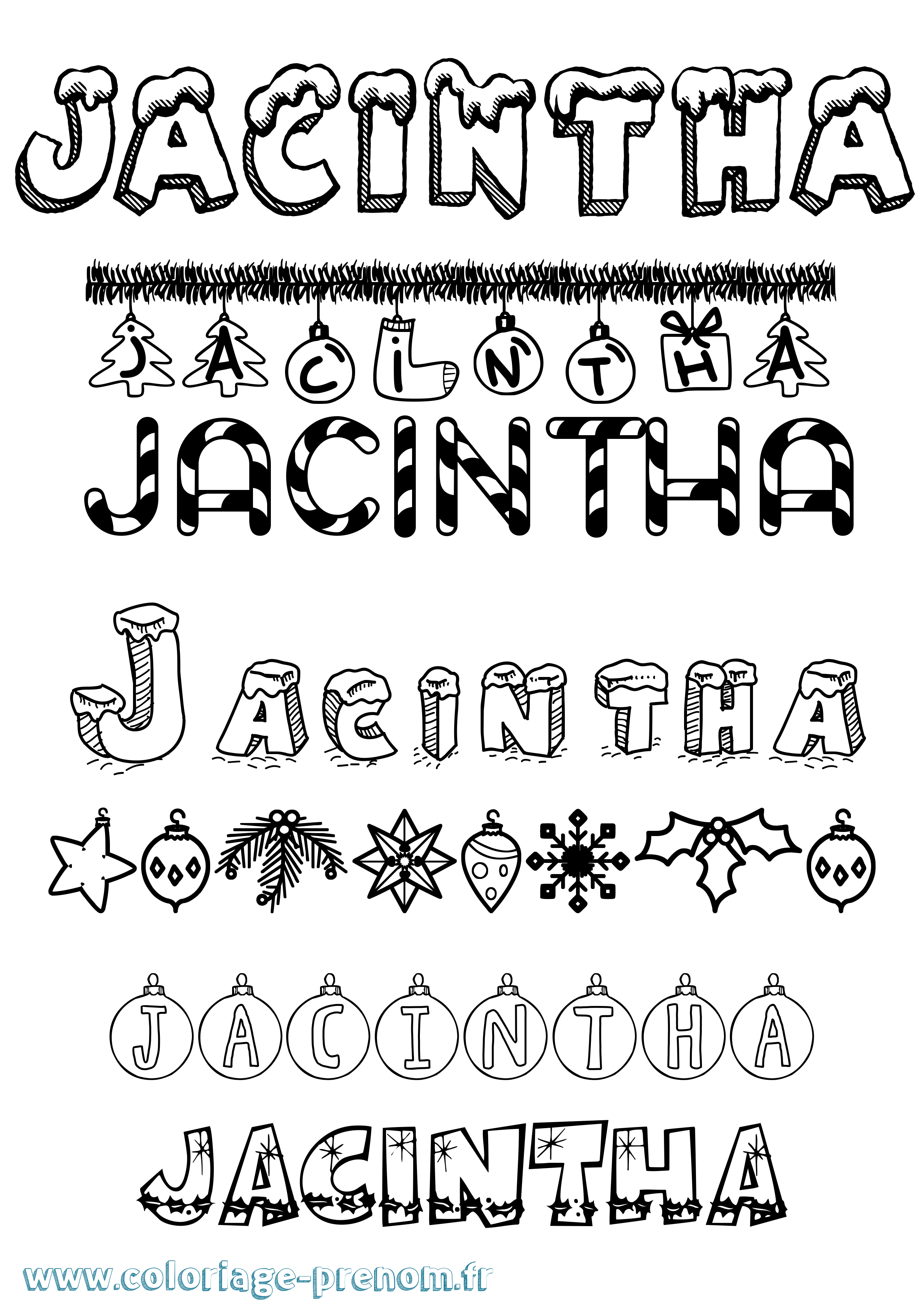 Coloriage prénom Jacintha Noël