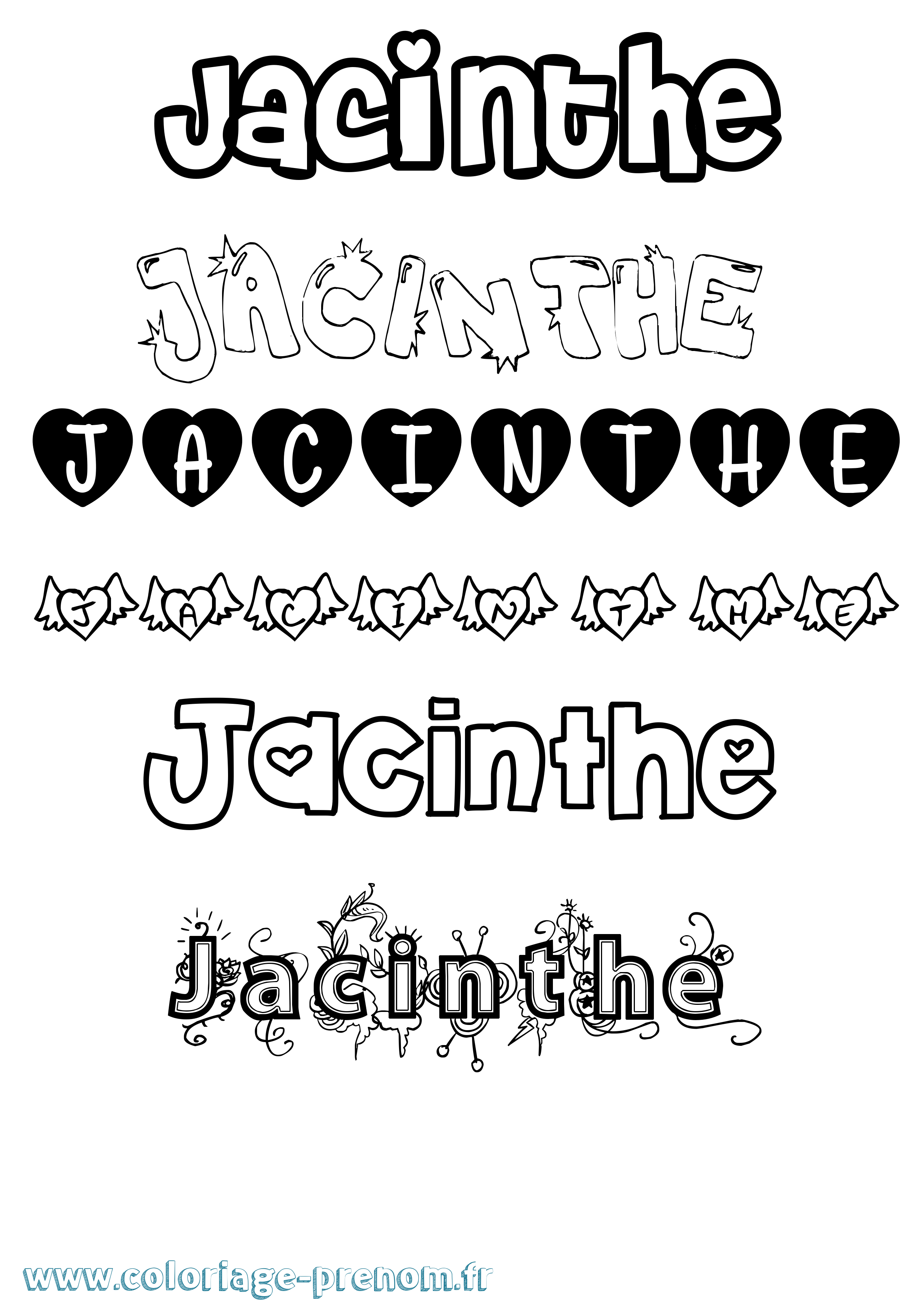 Coloriage prénom Jacinthe Girly