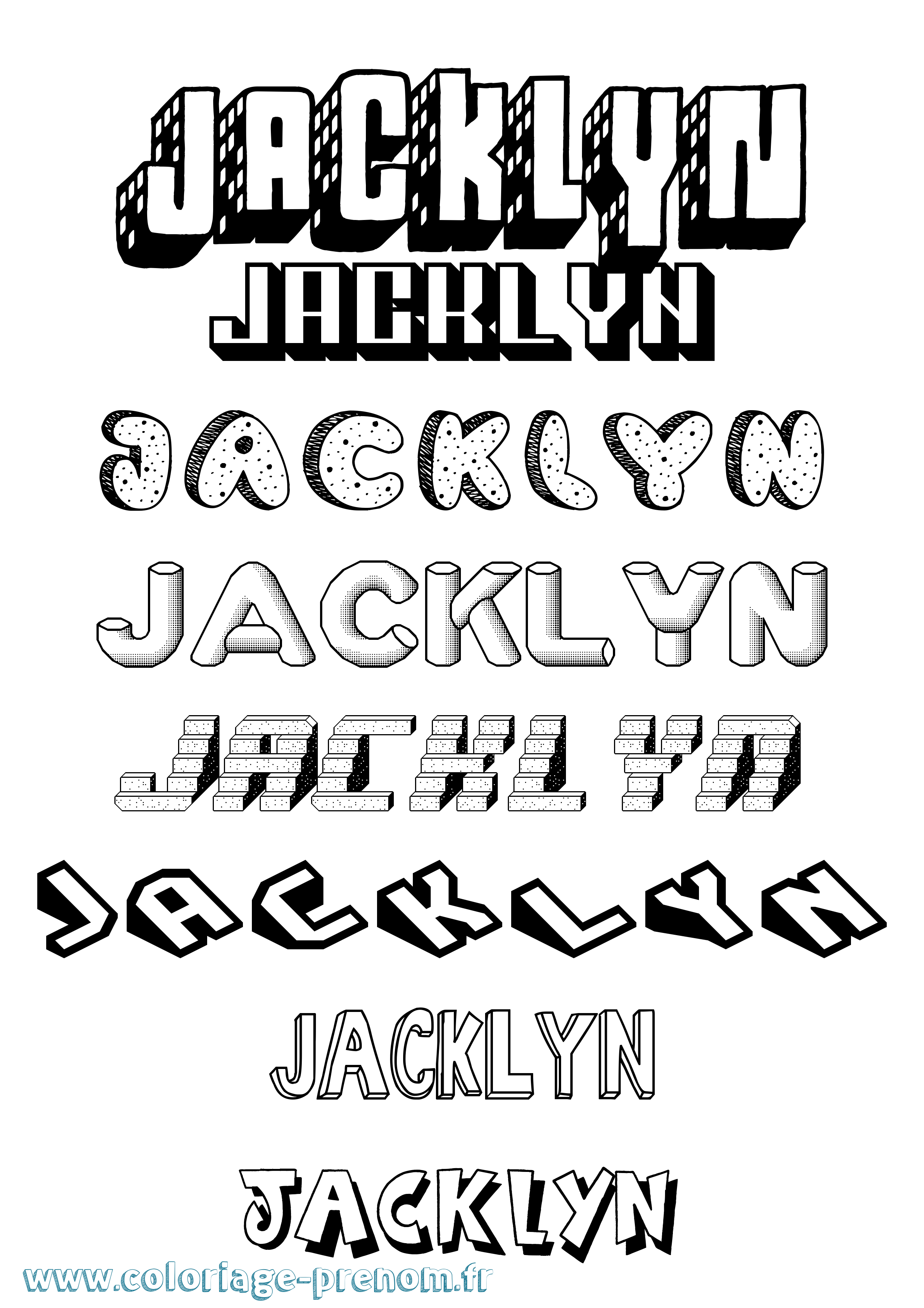 Coloriage prénom Jacklyn Effet 3D
