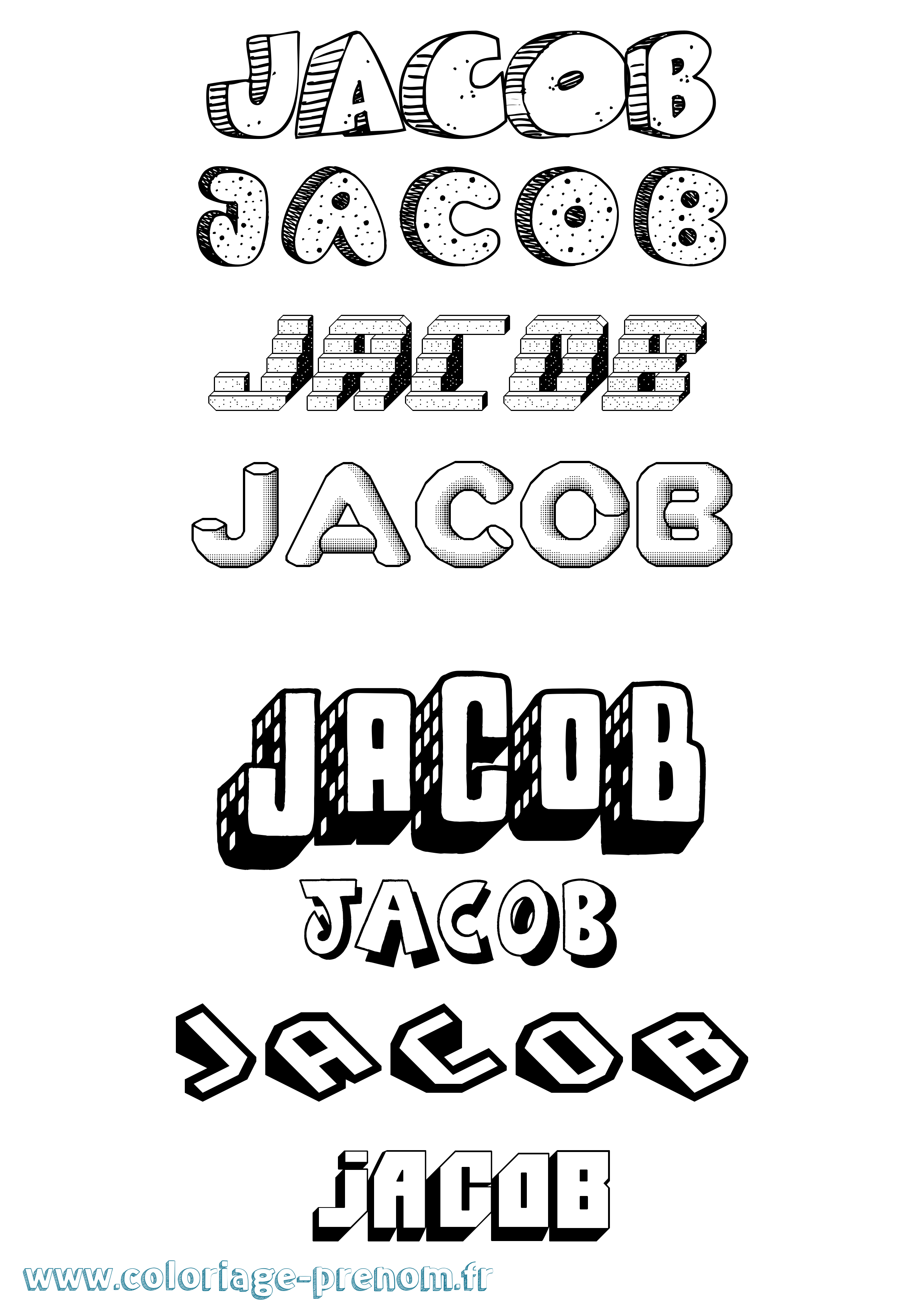 Coloriage Jacob Effet 3D Coloriage prénom Jacob Effet 3D