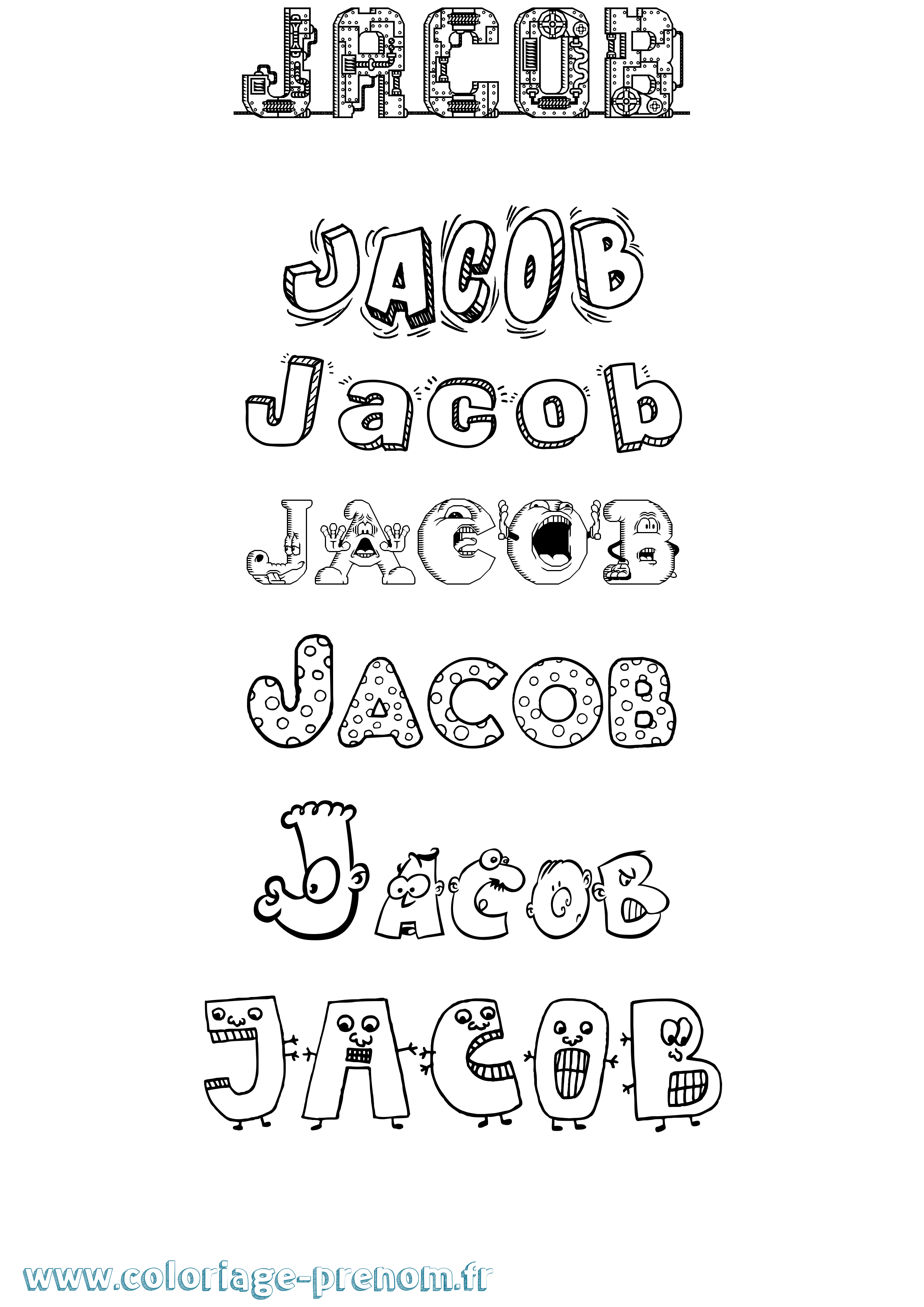 Coloriage prénom Jacob Fun