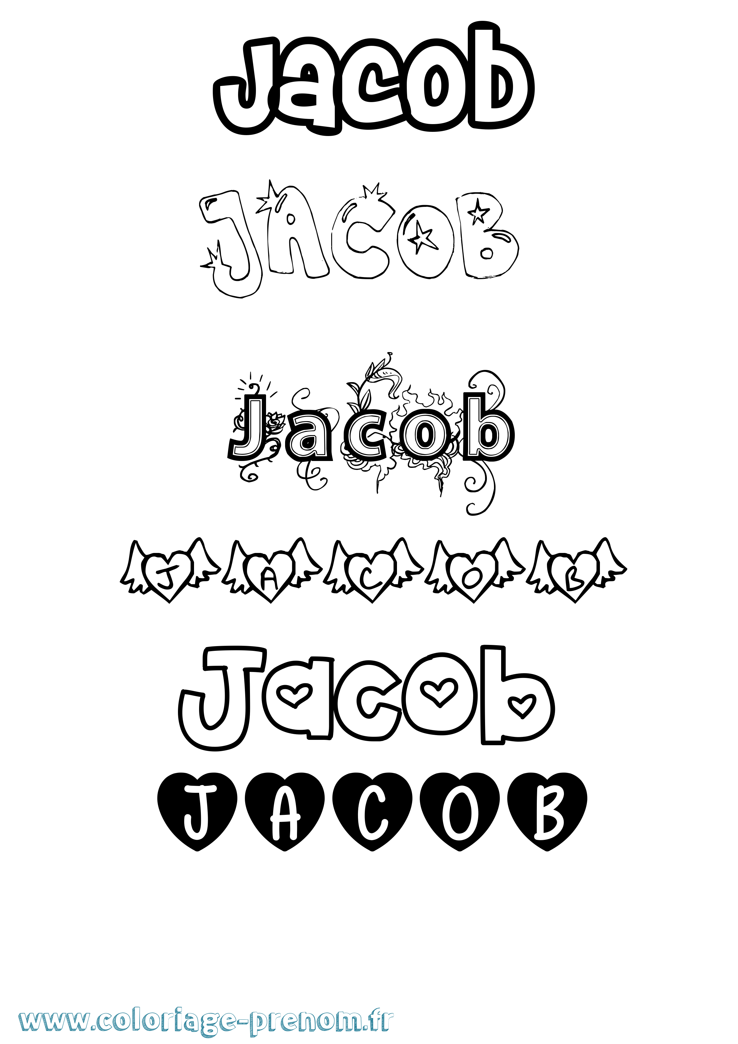 Coloriage prénom Jacob Girly