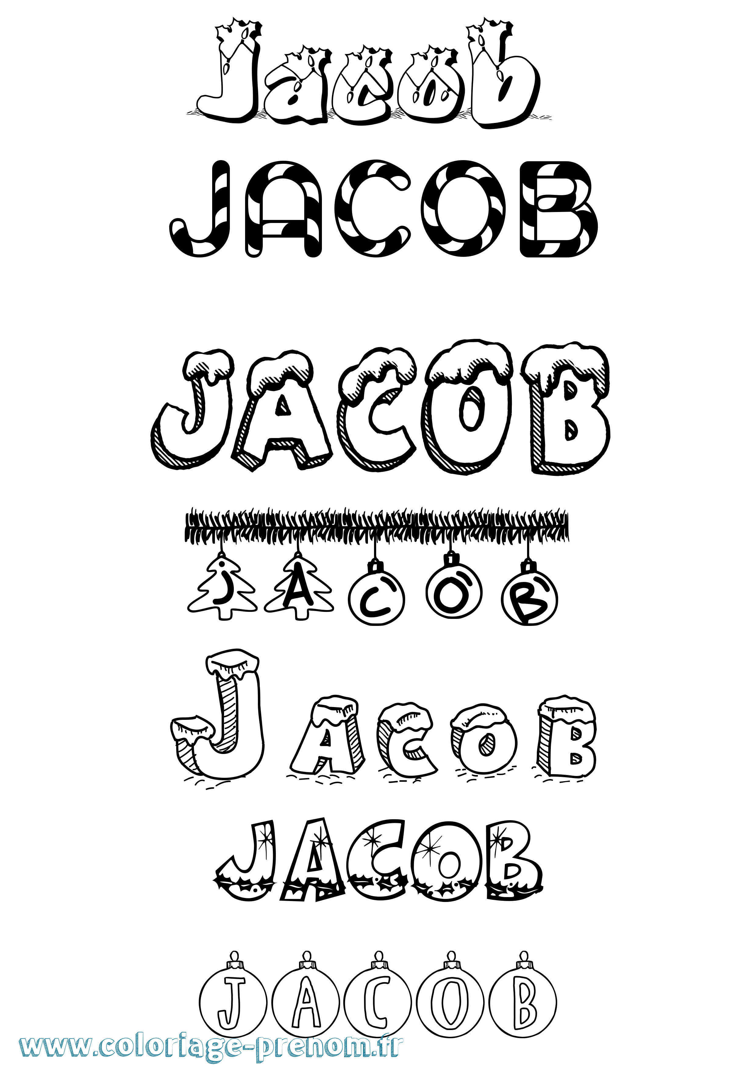 Coloriage Jacob Noël Coloriage prénom Jacob Noël