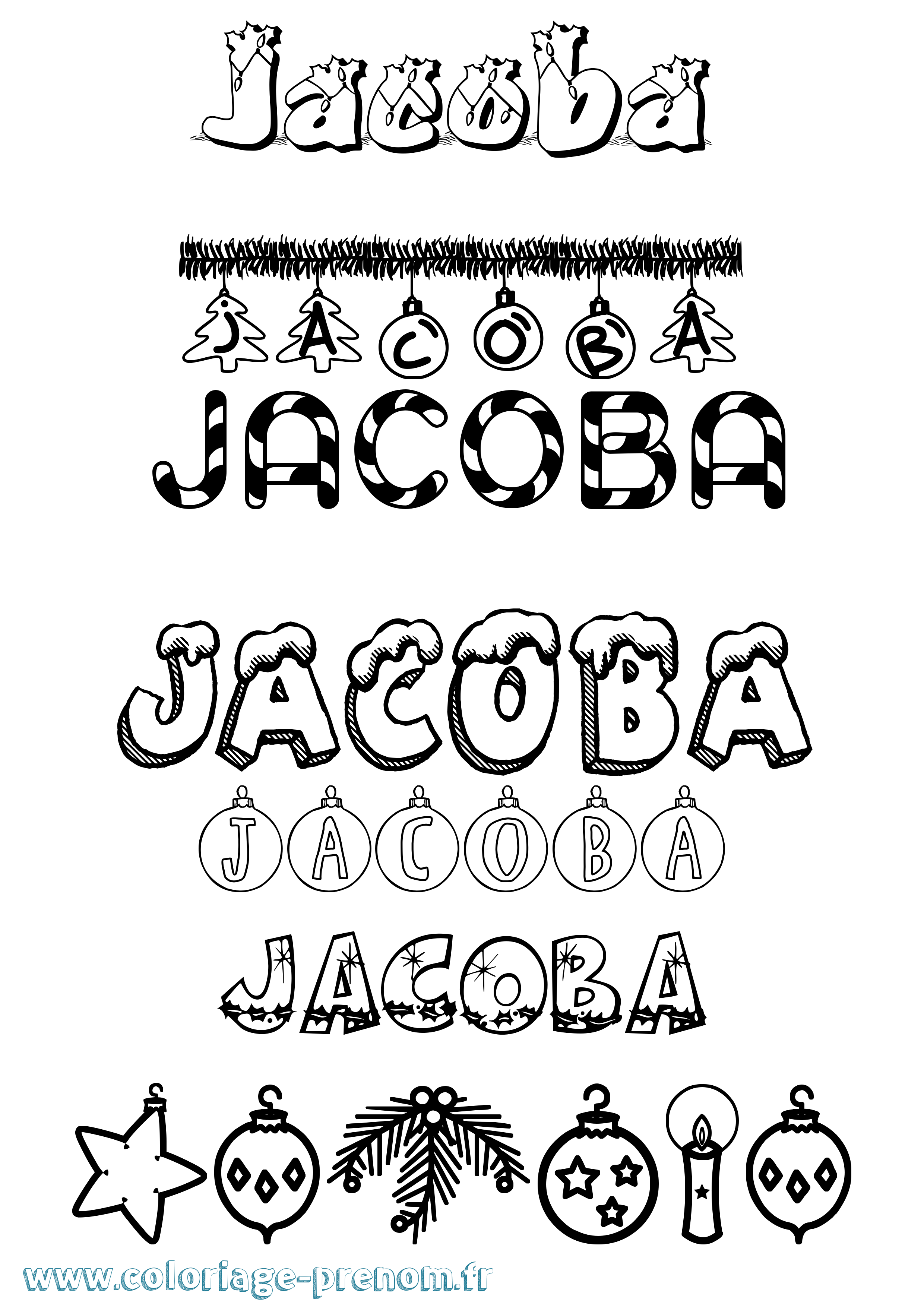 Coloriage Jacoba Noël Coloriage prénom Jacoba Noël