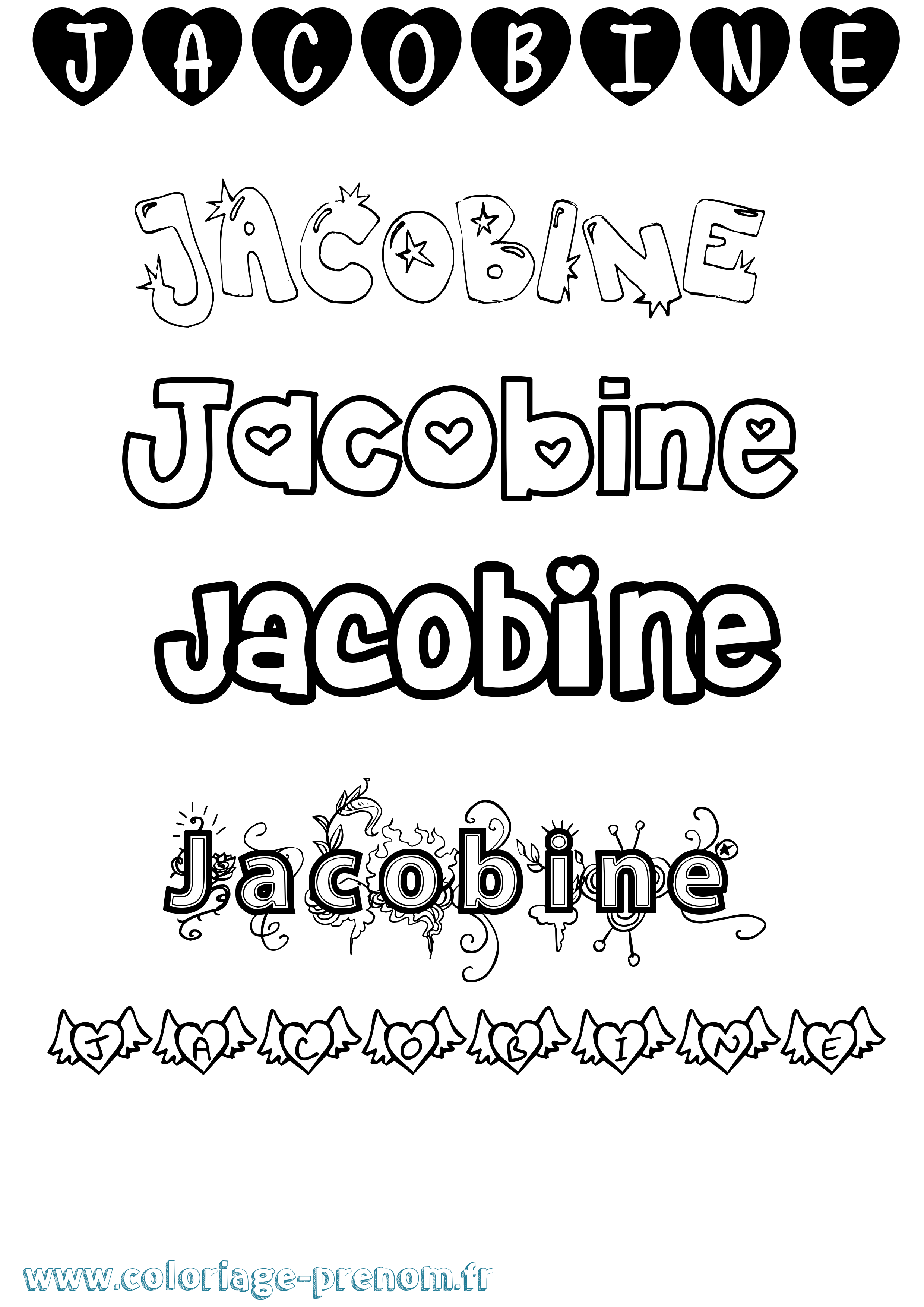 Coloriage prénom Jacobine Girly