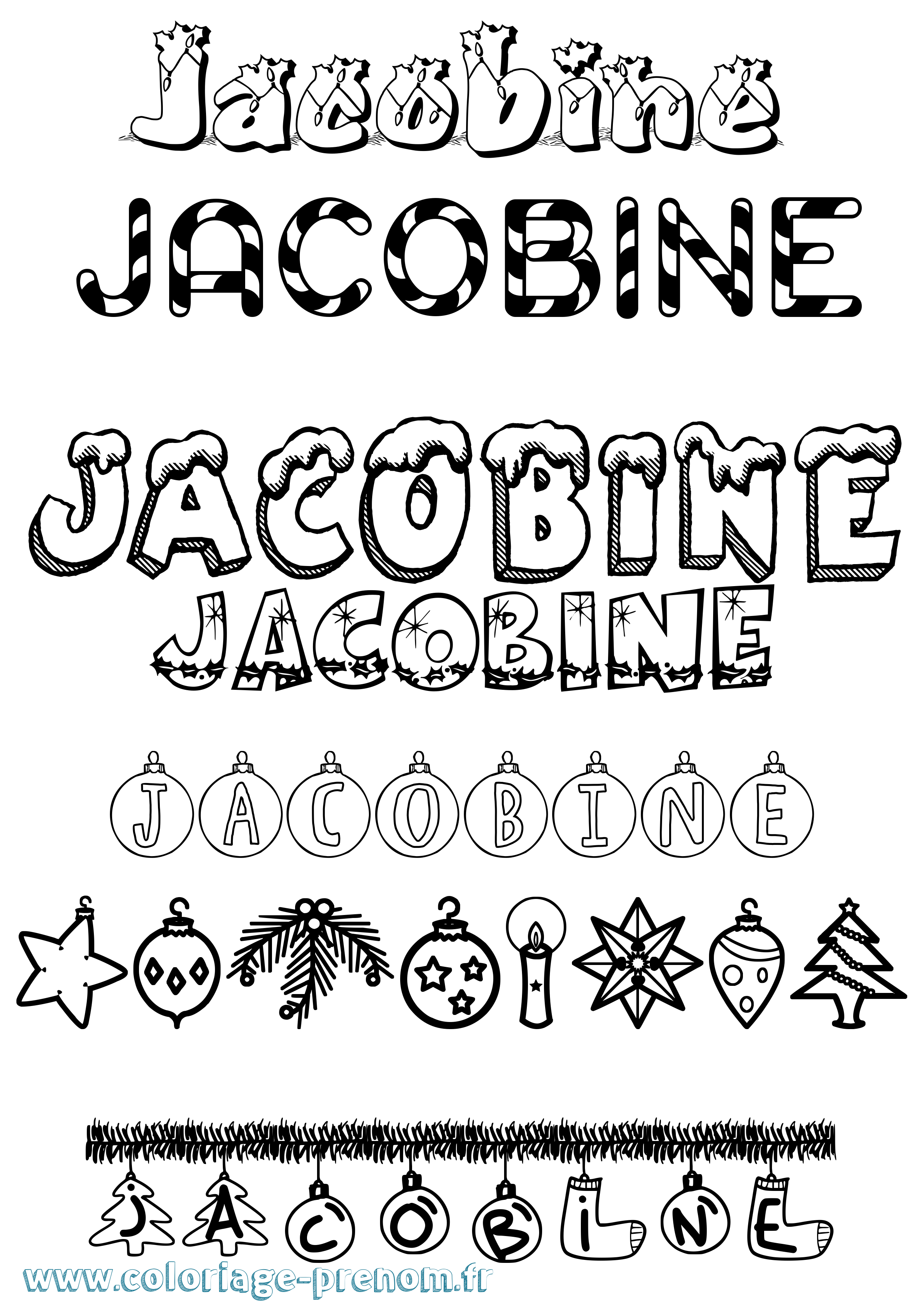 Coloriage prénom Jacobine Noël