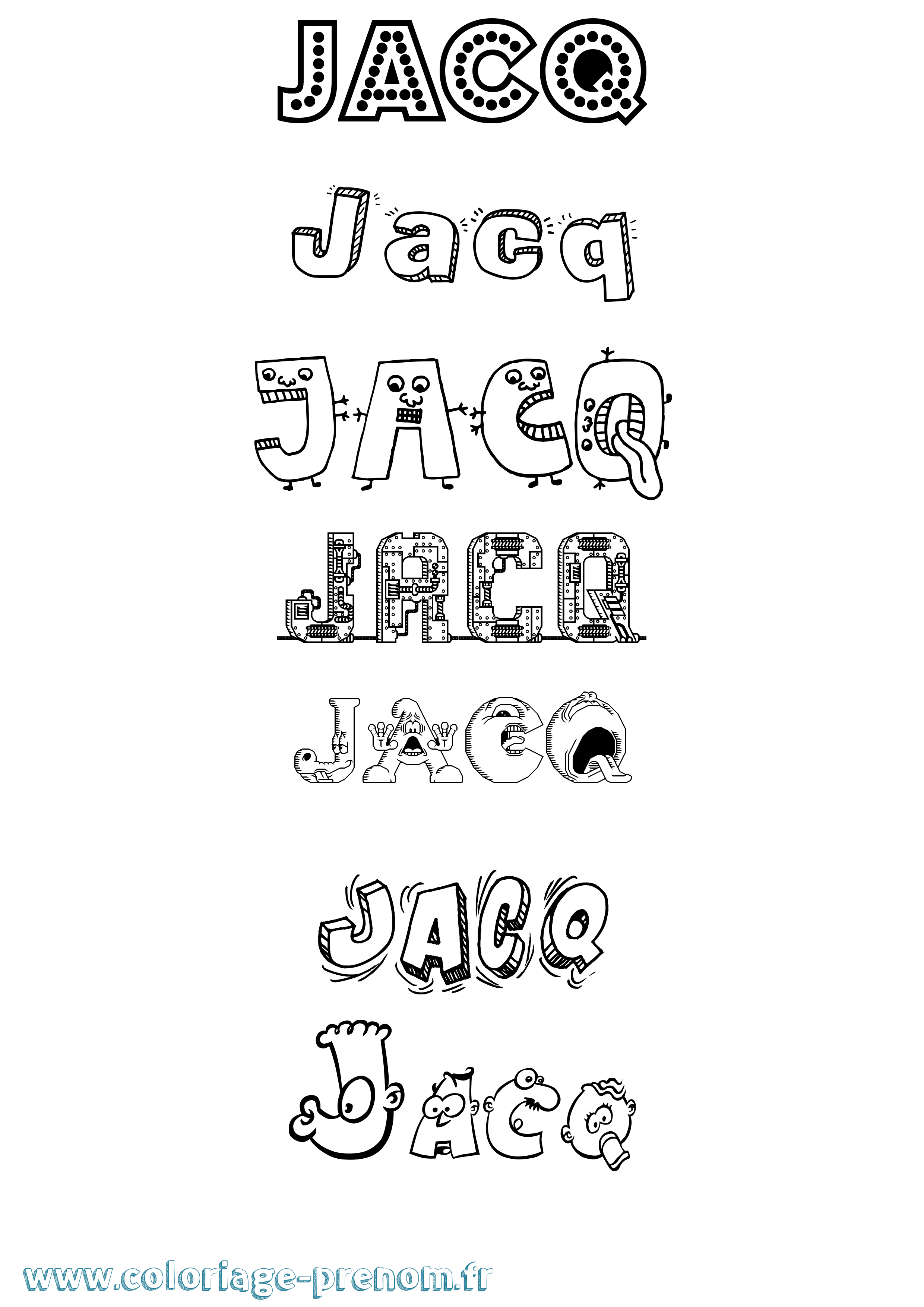 Coloriage prénom Jacq Fun