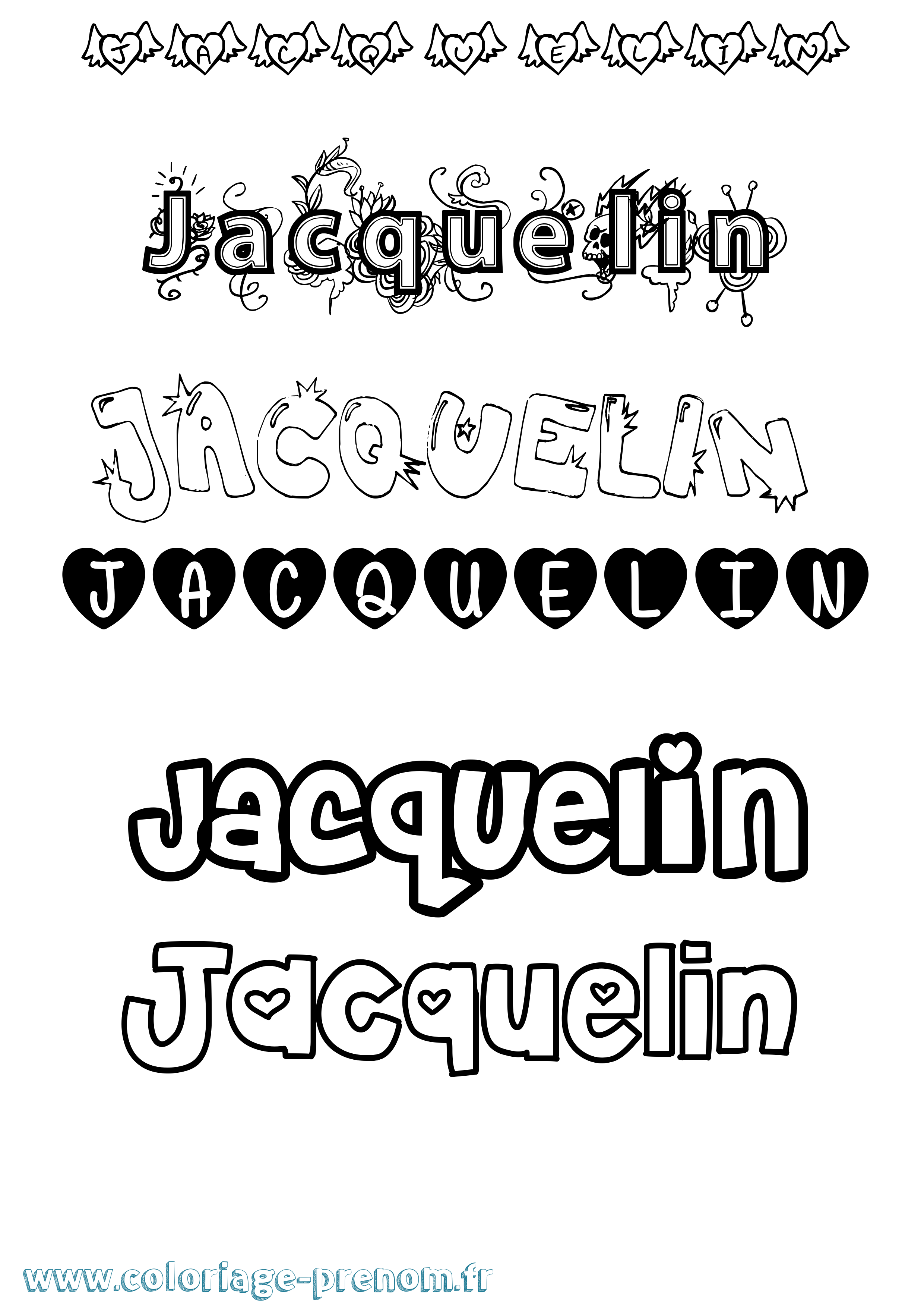 Coloriage prénom Jacquelin Girly
