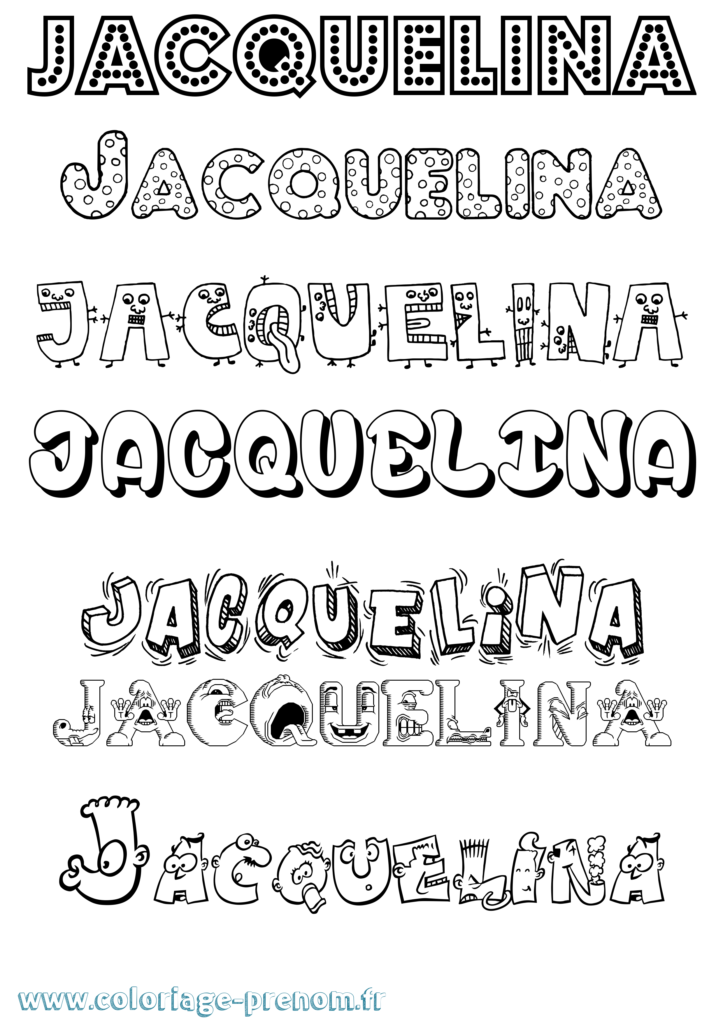 Coloriage Jacquelina Fun Coloriage prénom Jacquelina Fun