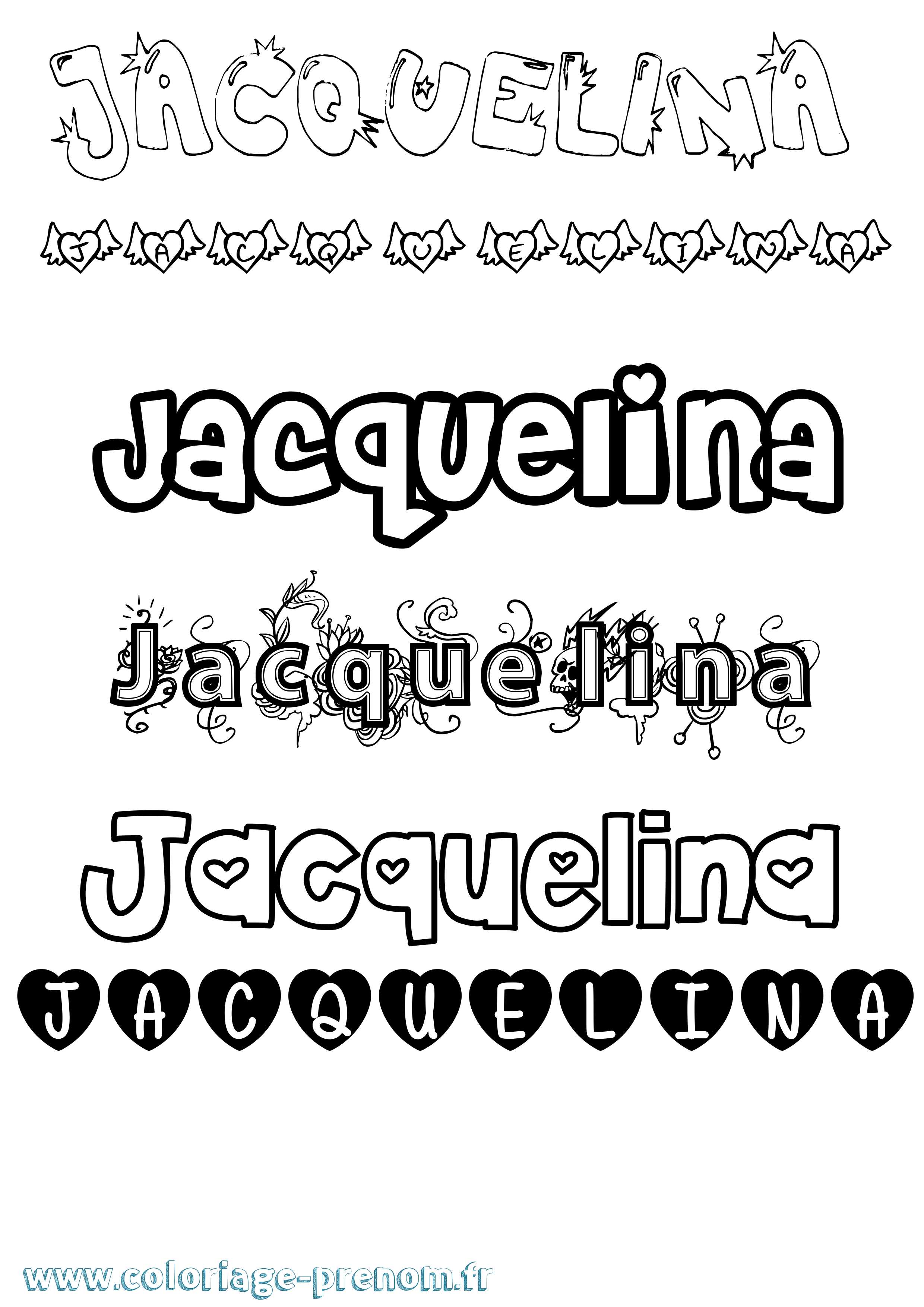 Coloriage prénom Jacquelina Girly