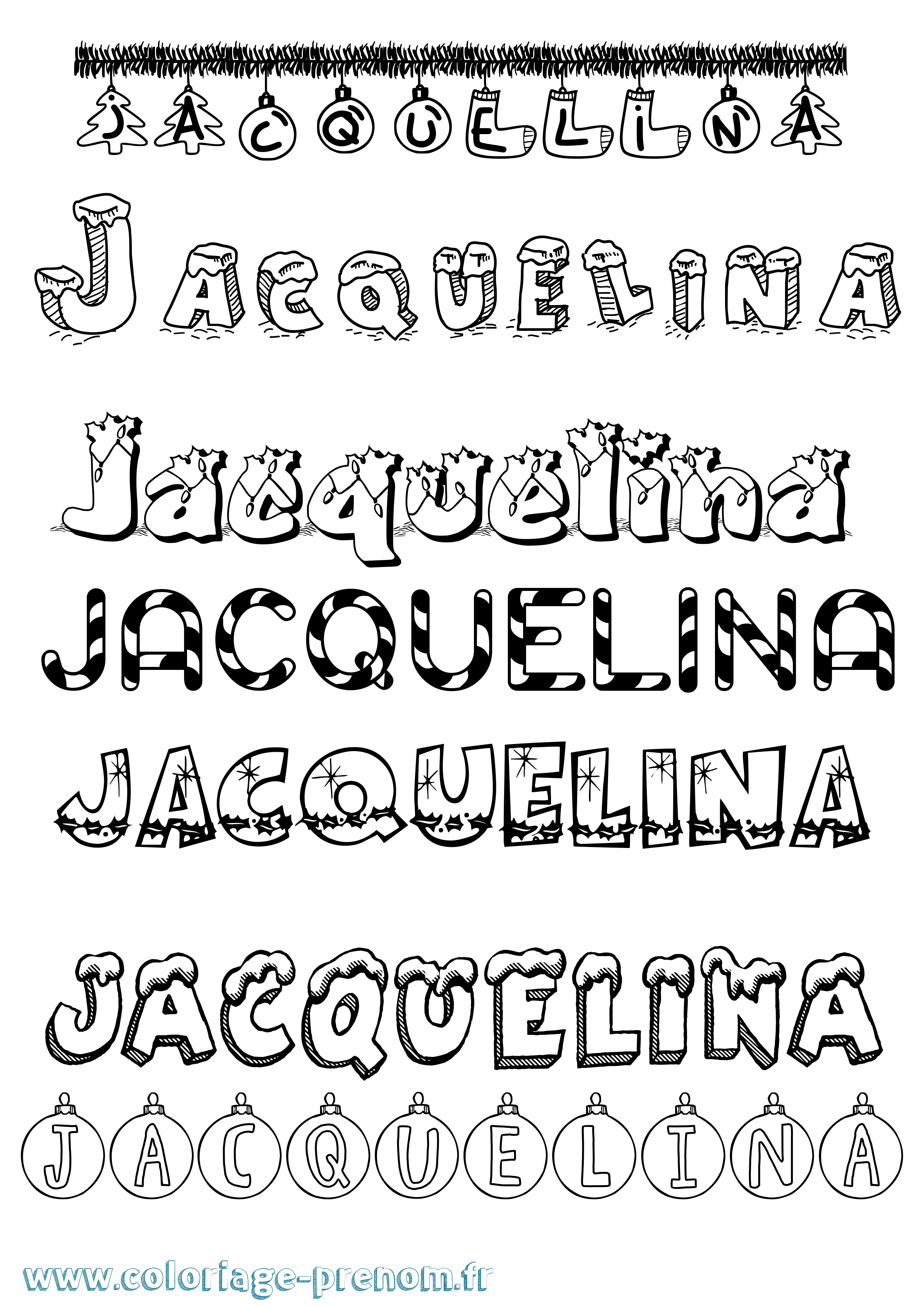 Coloriage Jacquelina Noël Coloriage prénom Jacquelina Noël
