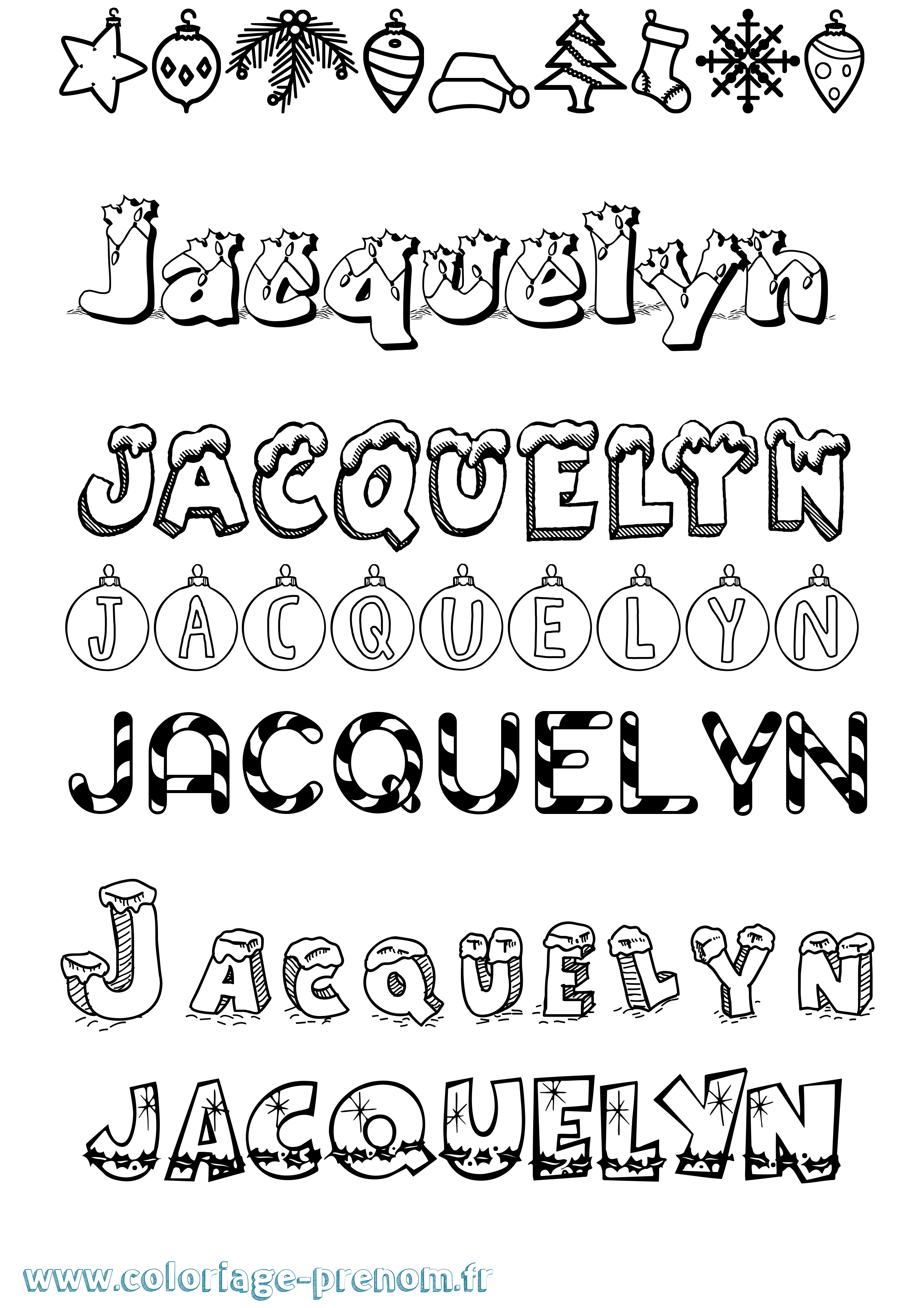 Coloriage Jacquelyn Noël Coloriage prénom Jacquelyn Noël