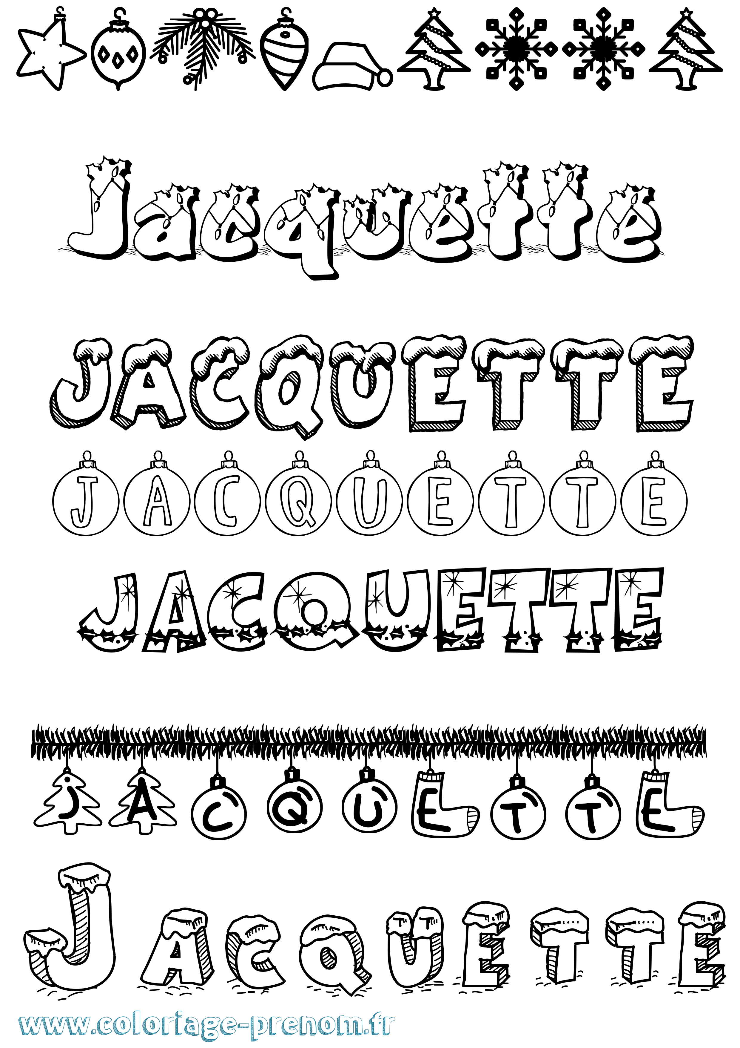 Coloriage Jacquette Noël Coloriage prénom Jacquette Noël