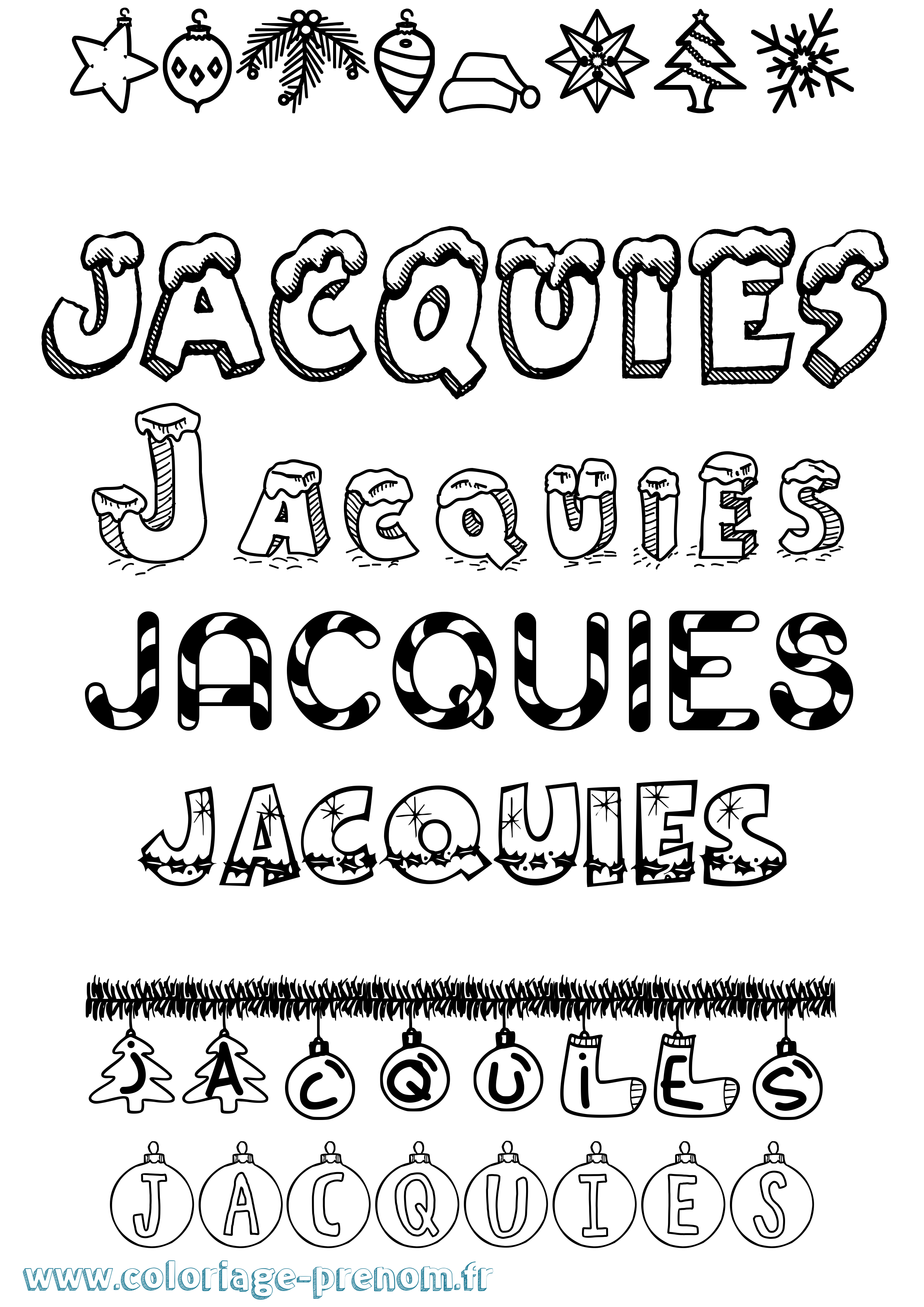 Coloriage prénom Jacquies Noël