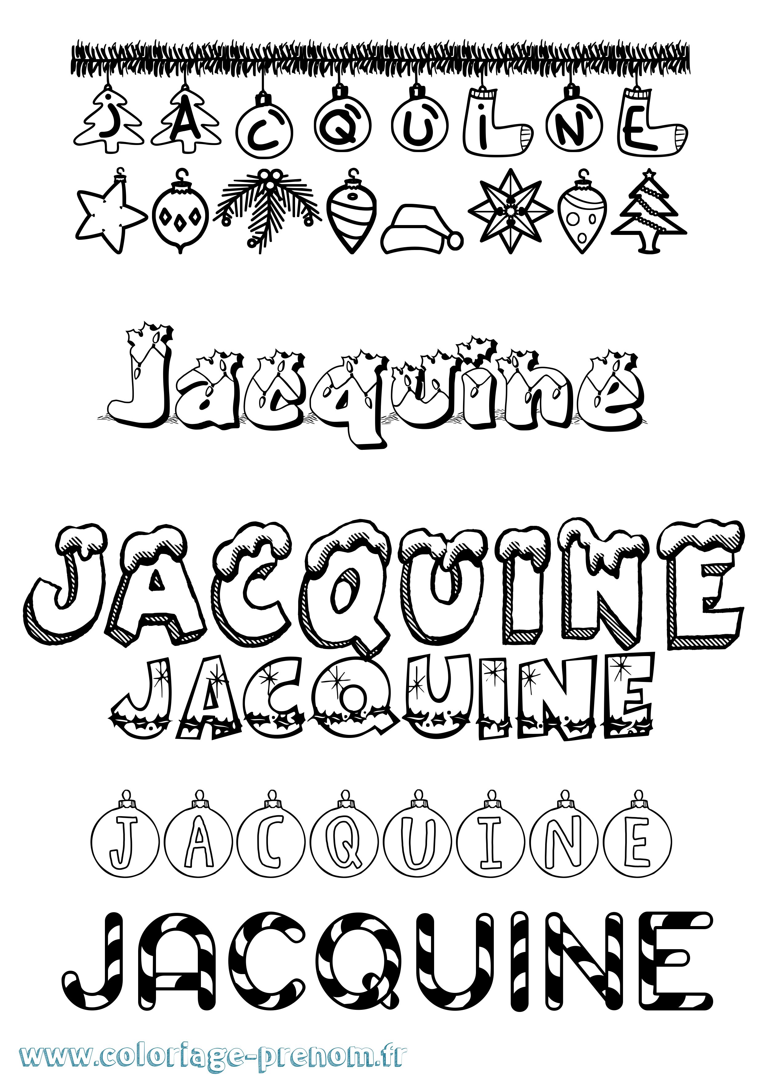 Coloriage Jacquine Noël Coloriage prénom Jacquine Noël