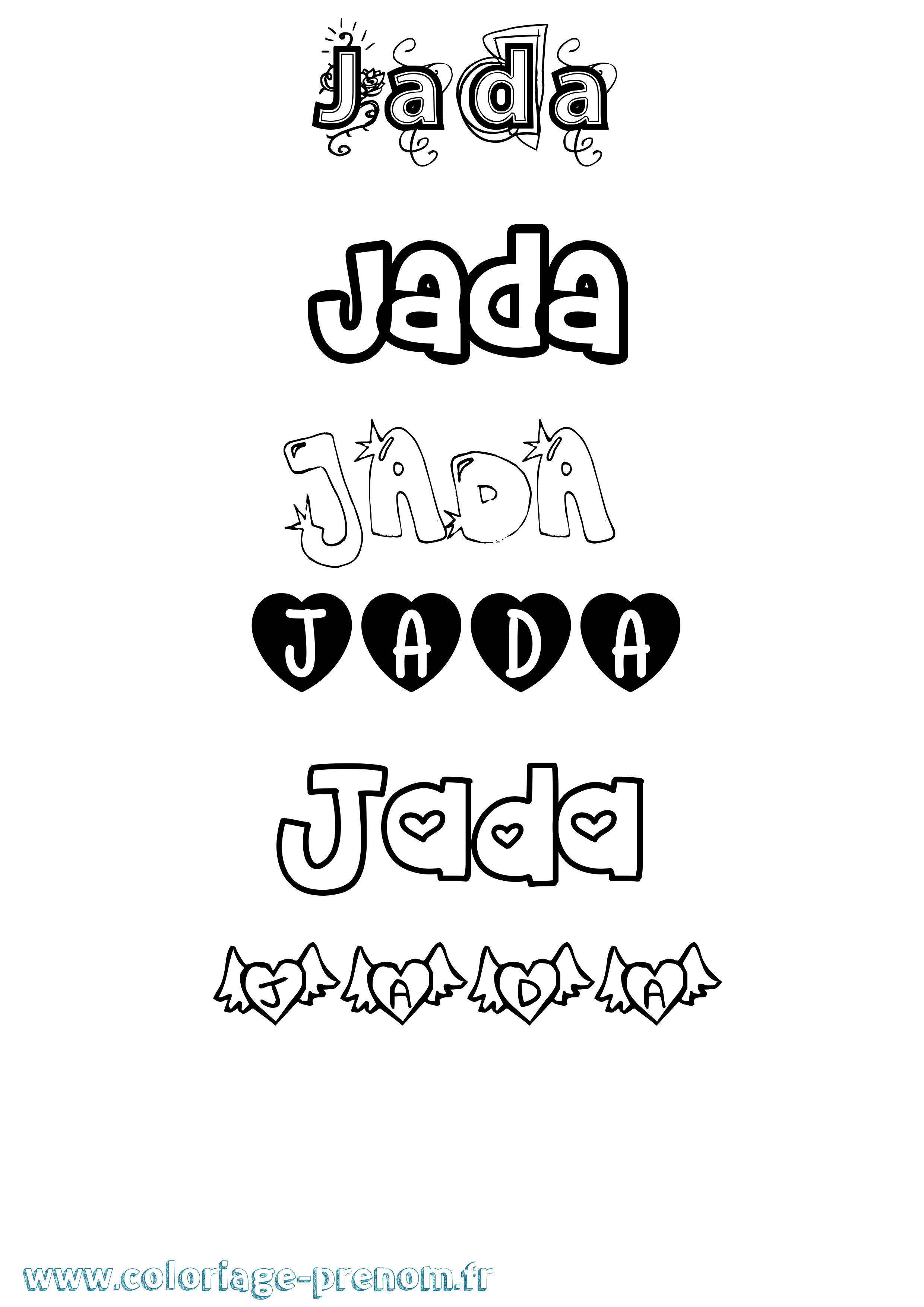 Coloriage prénom Jada Girly