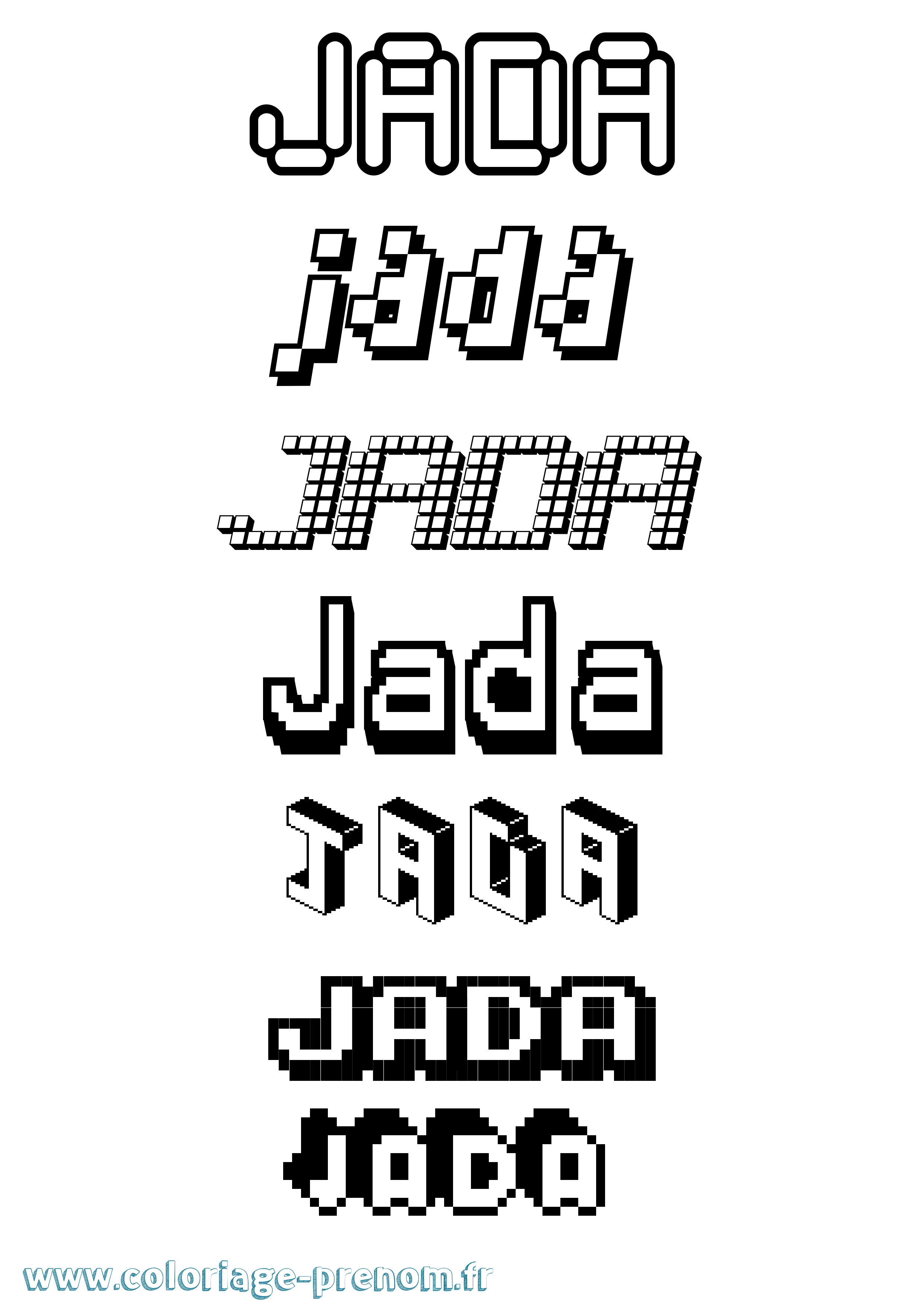 Coloriage prénom Jada Pixel
