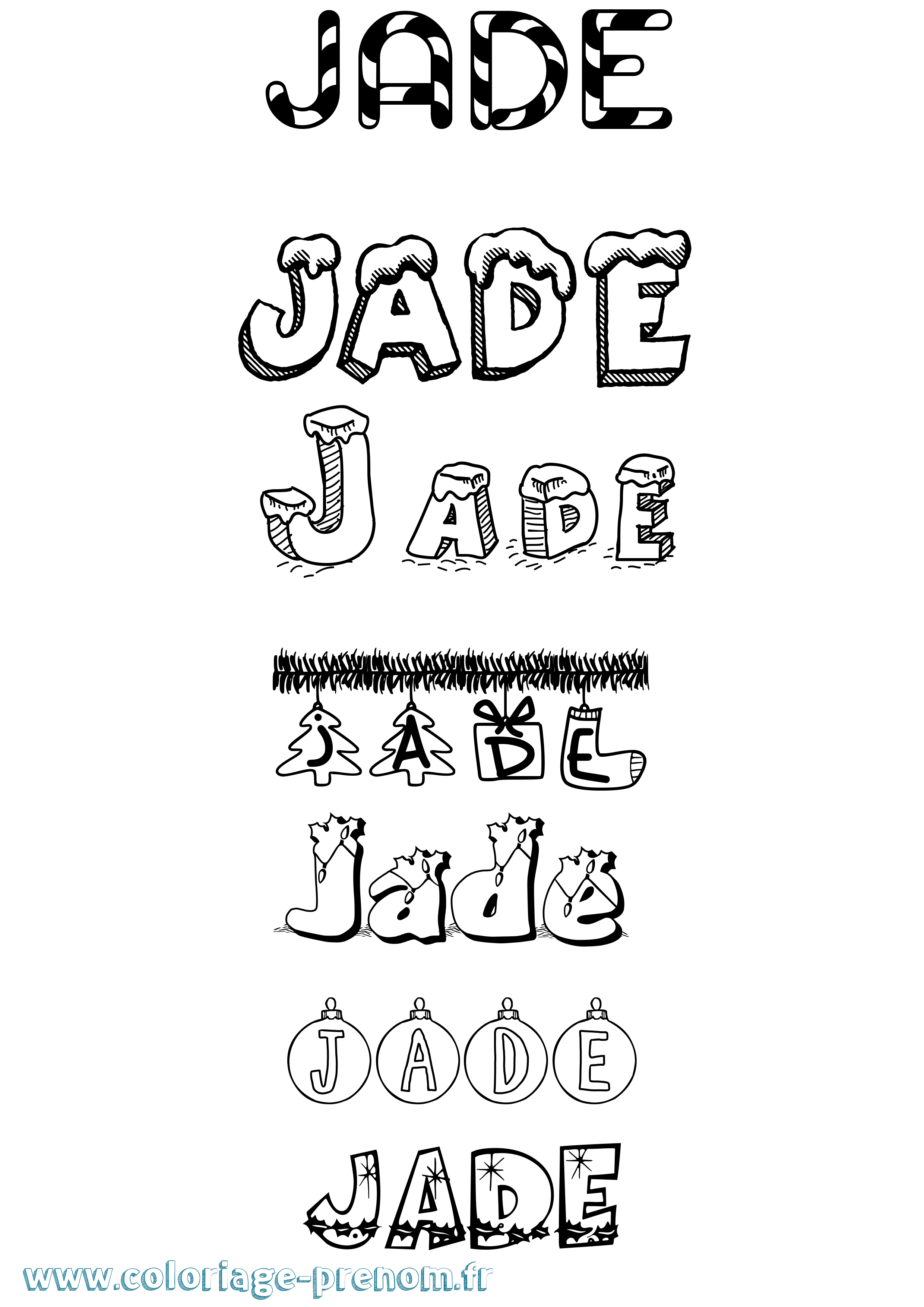 Coloriage prénom Jade Noël