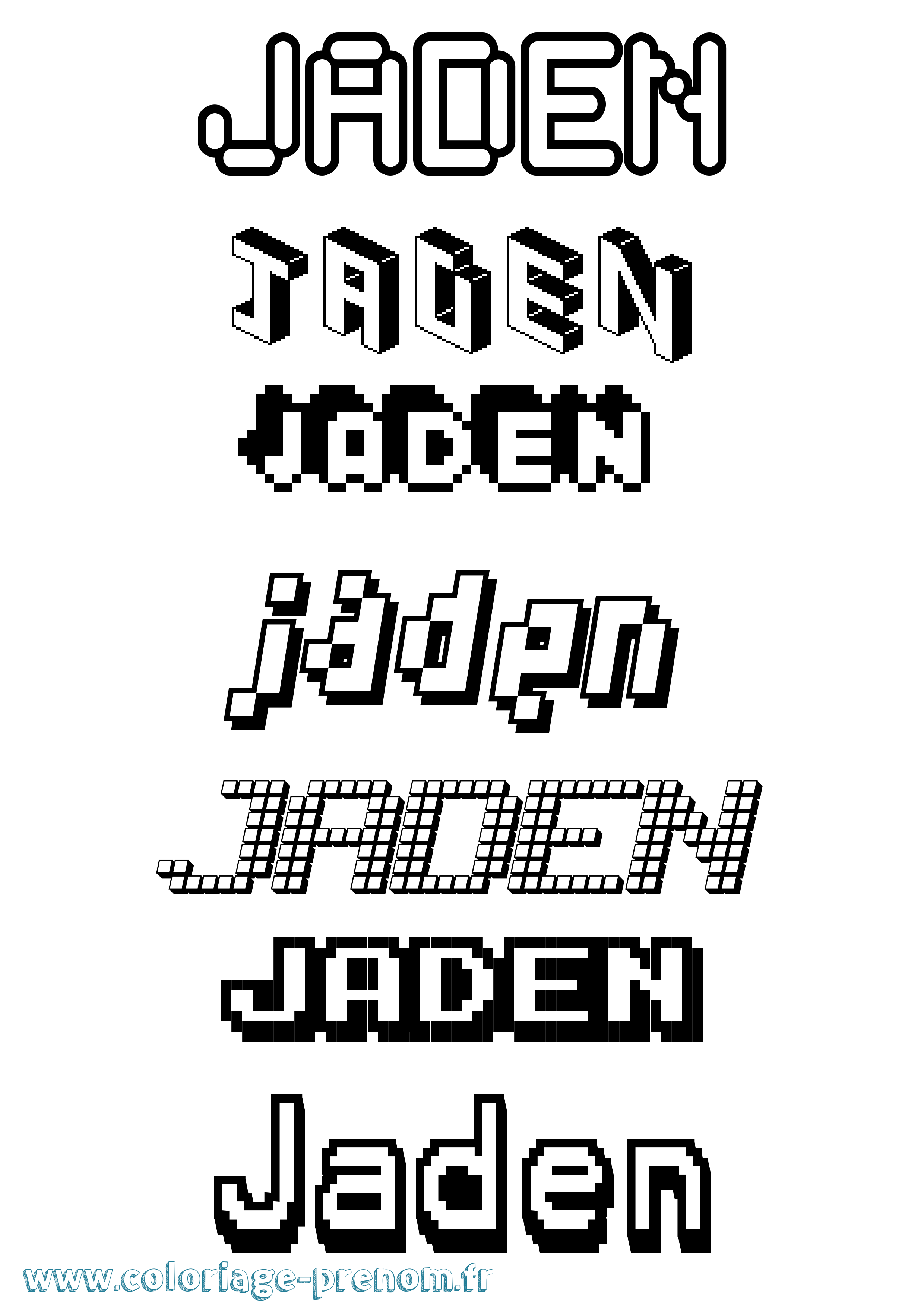 Coloriage prénom Jaden Pixel