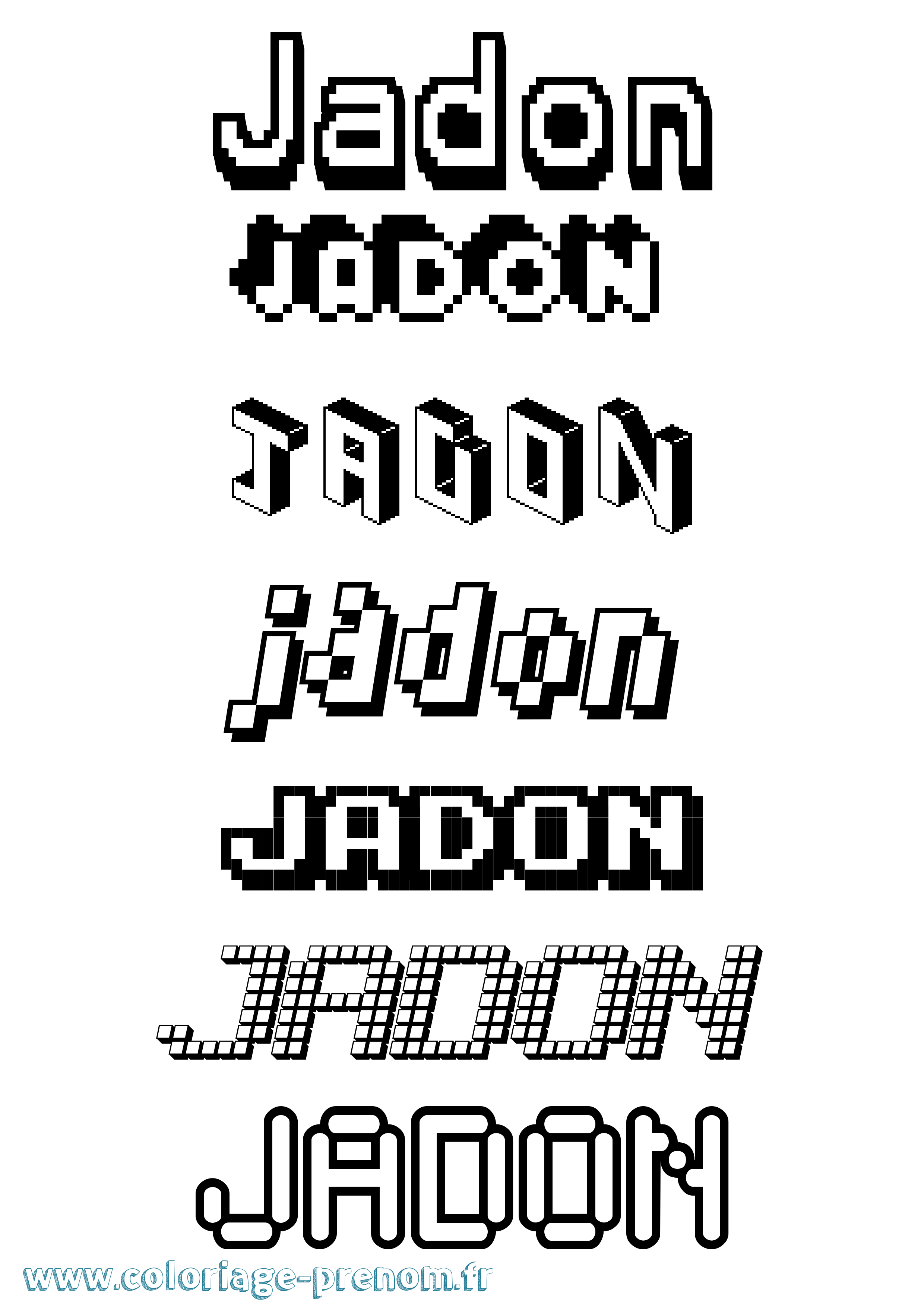Coloriage prénom Jadon Pixel