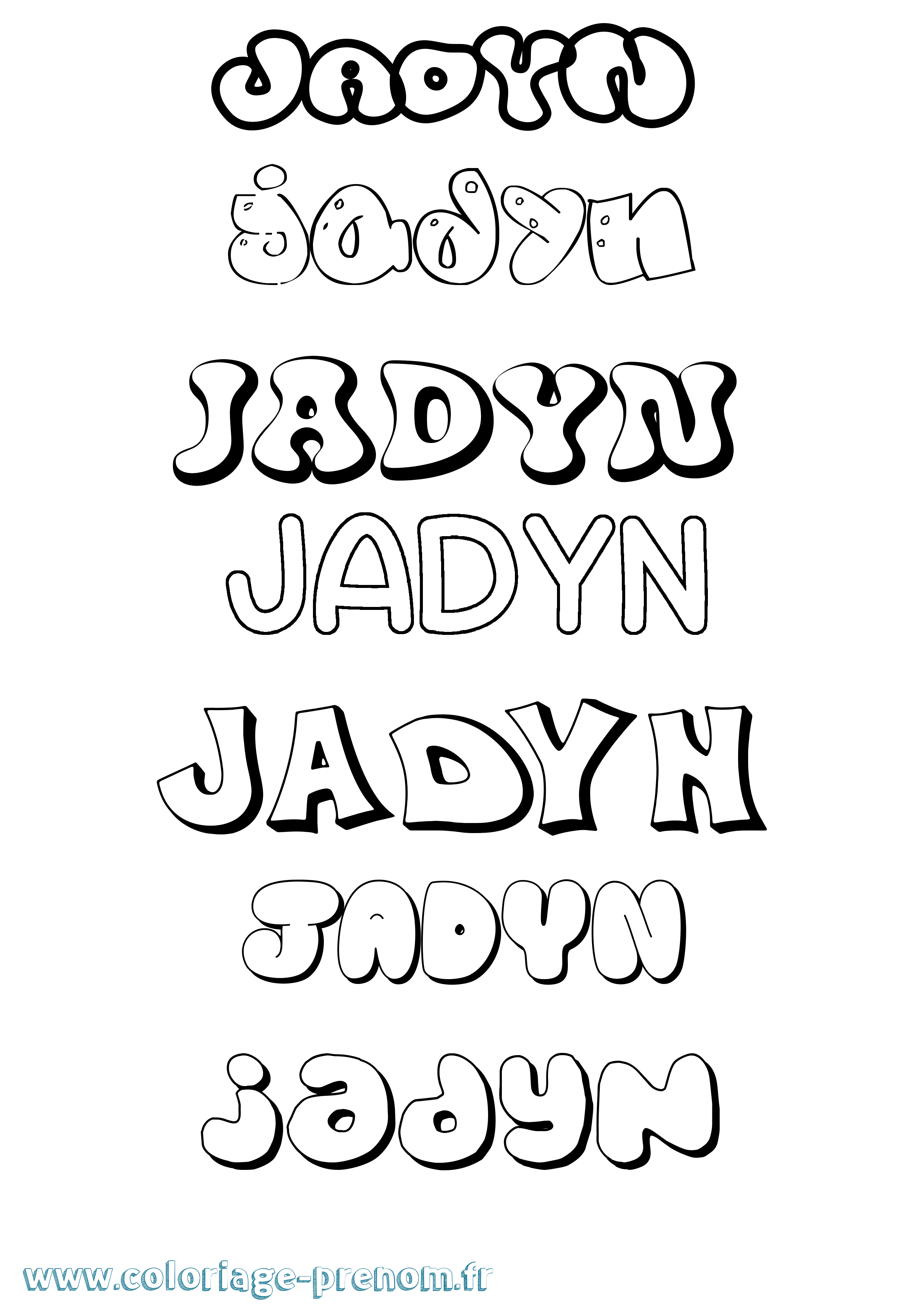 Coloriage prénom Jadyn Bubble