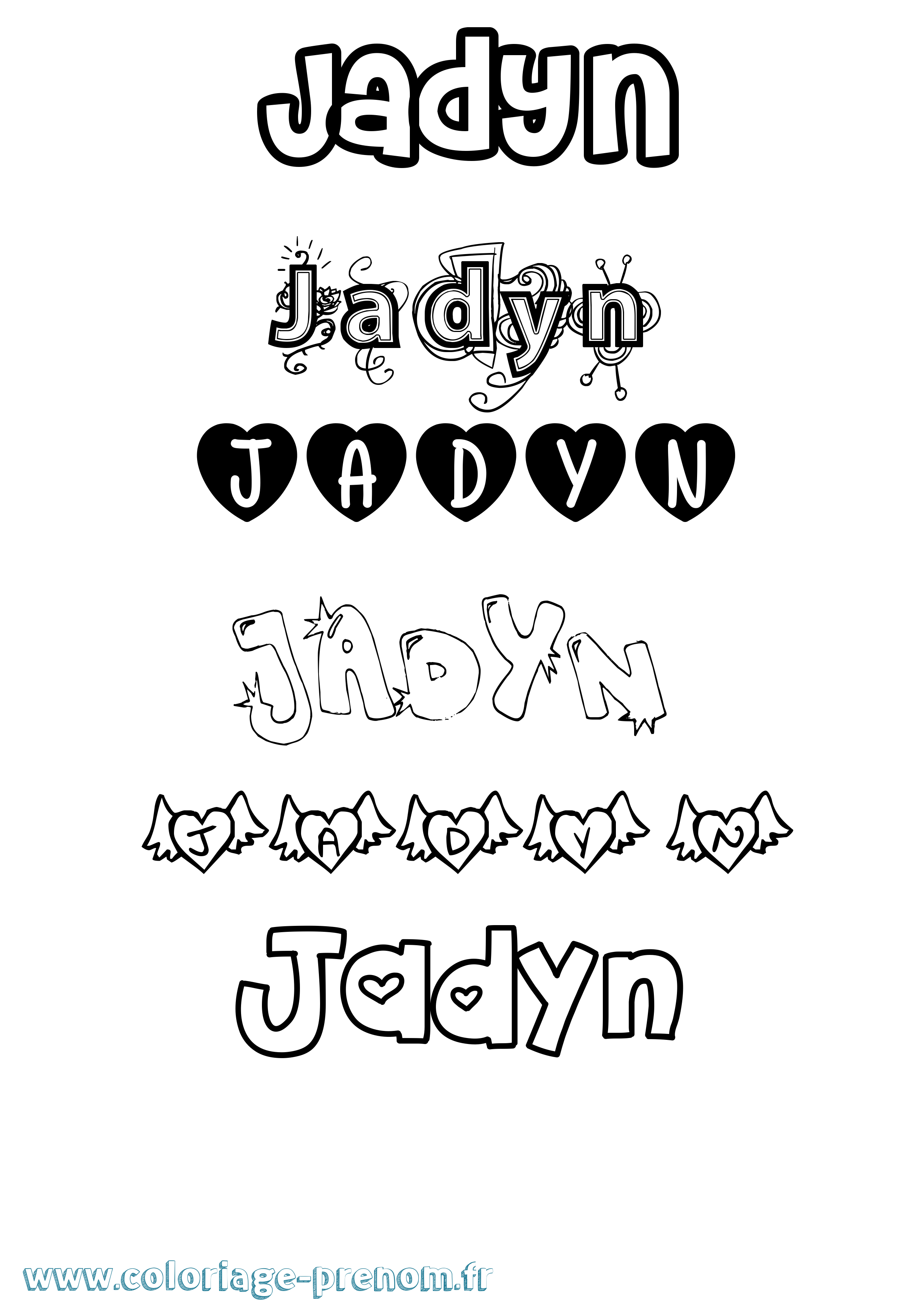 Coloriage prénom Jadyn Girly