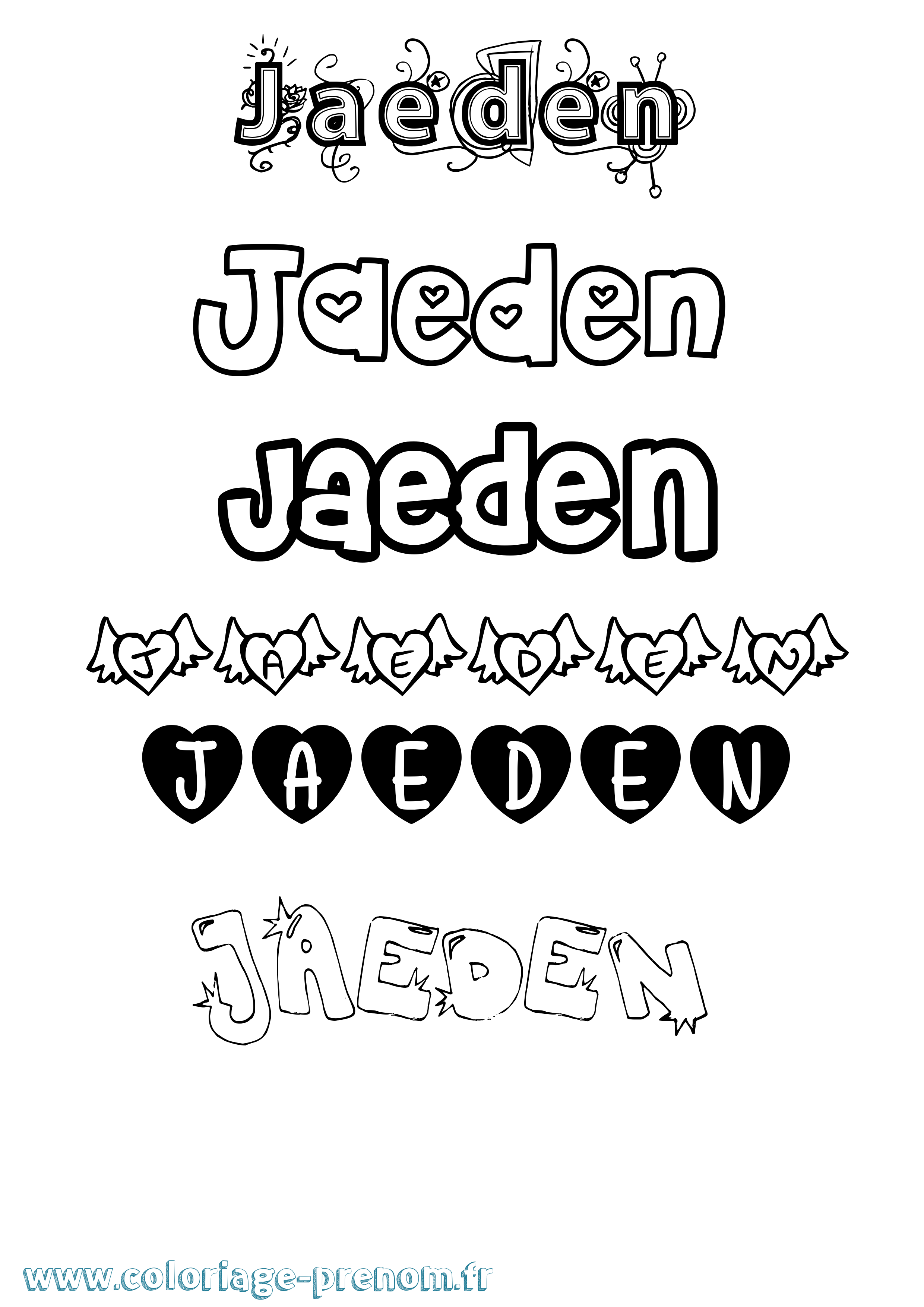Coloriage prénom Jaeden Girly