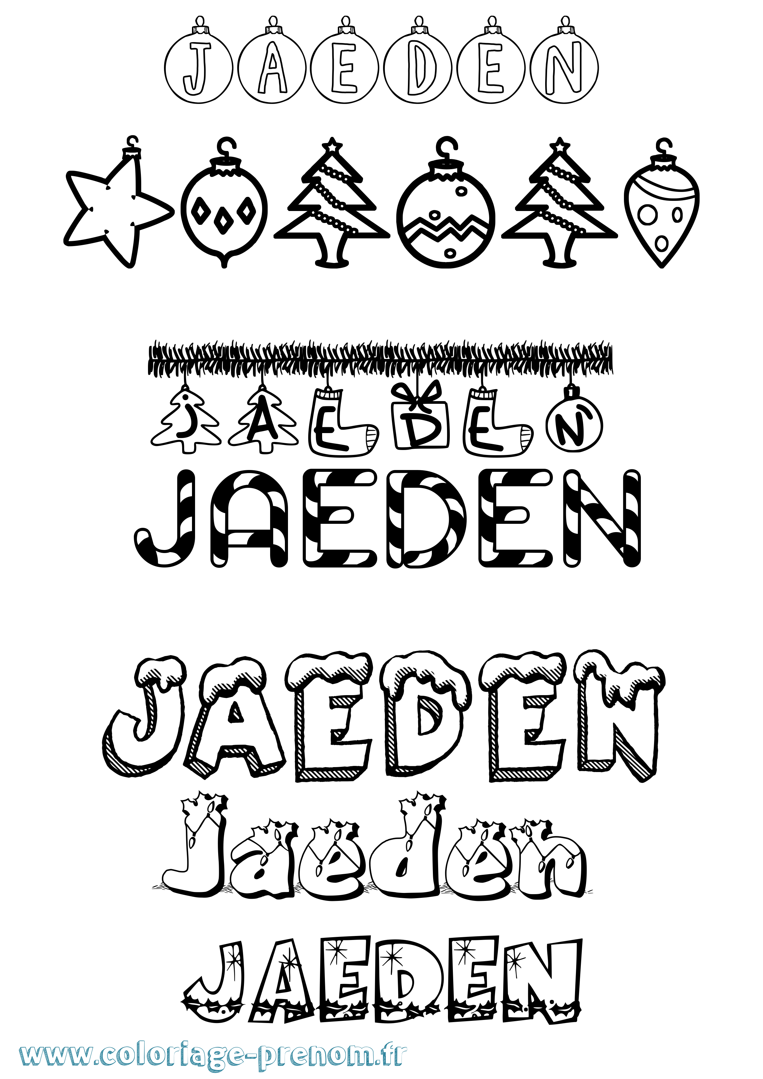 Coloriage prénom Jaeden Noël
