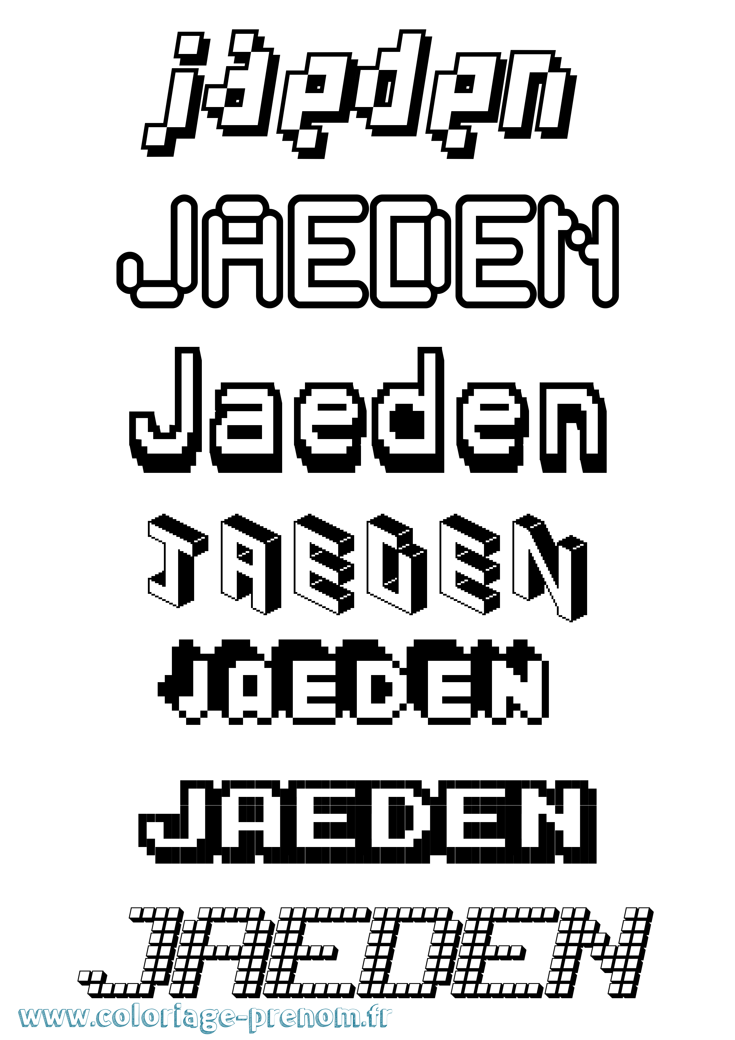 Coloriage prénom Jaeden Pixel