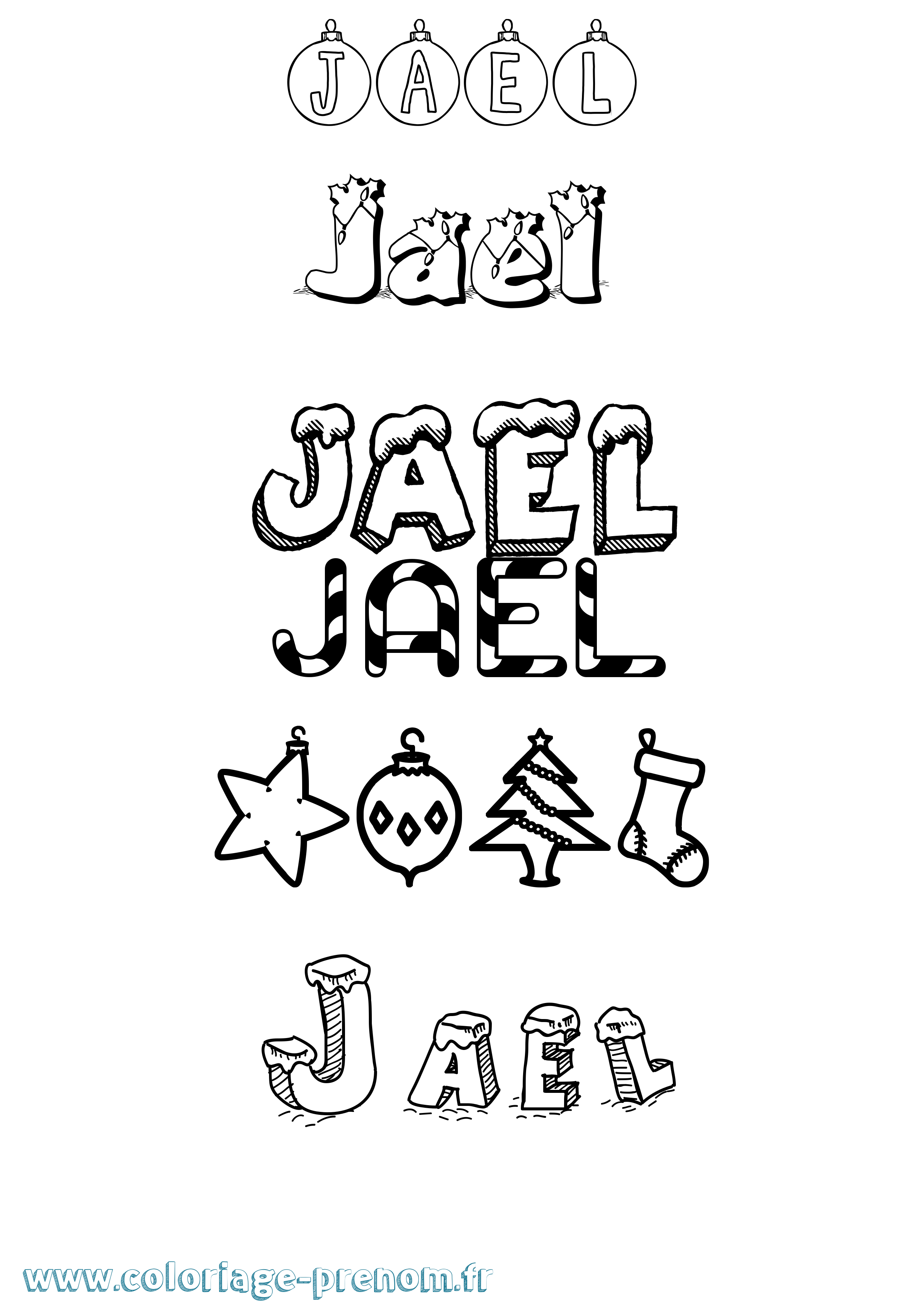 Coloriage Jael Noël Coloriage prénom Jael Noël