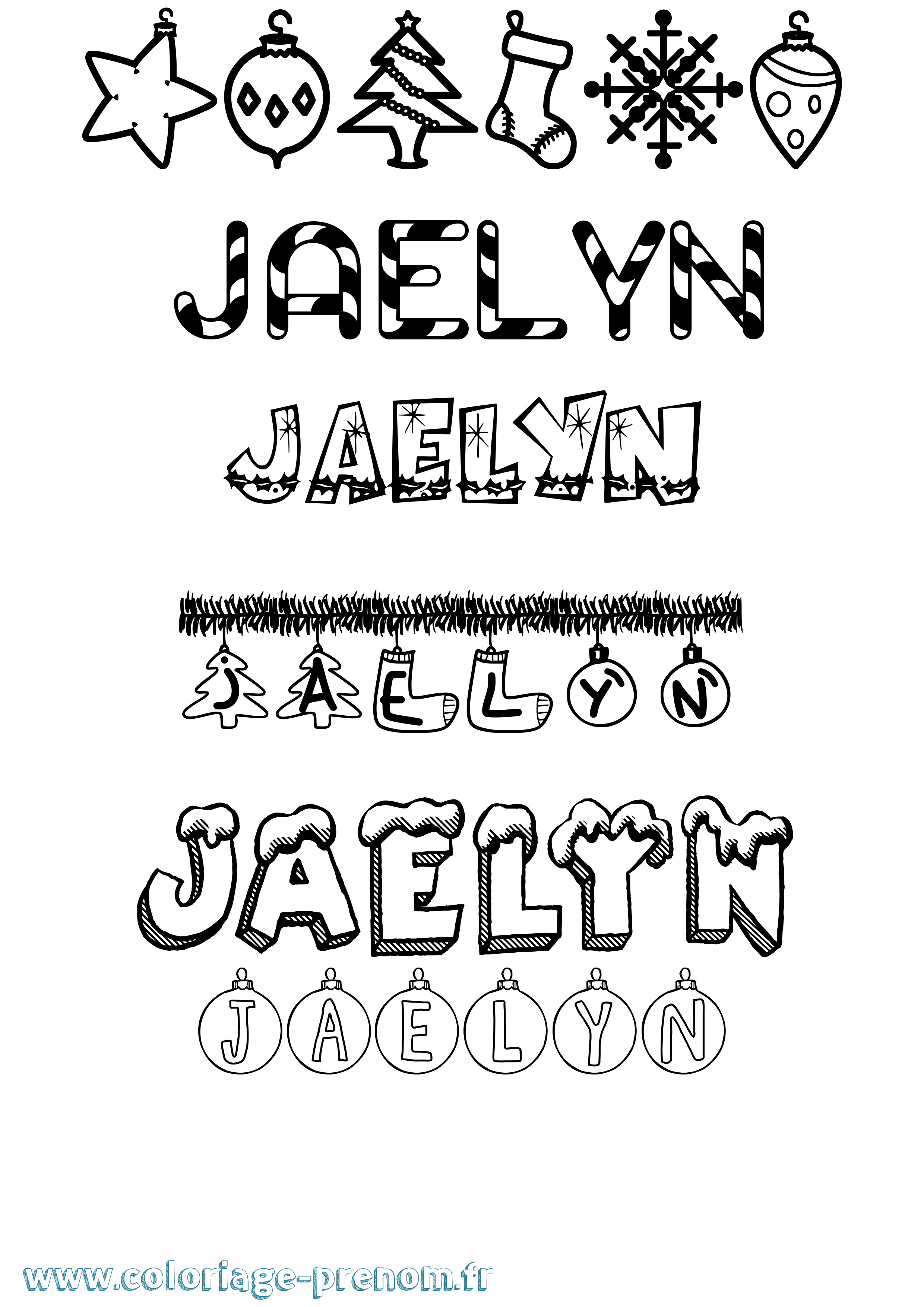 Coloriage Jaelyn Noël Coloriage prénom Jaelyn Noël