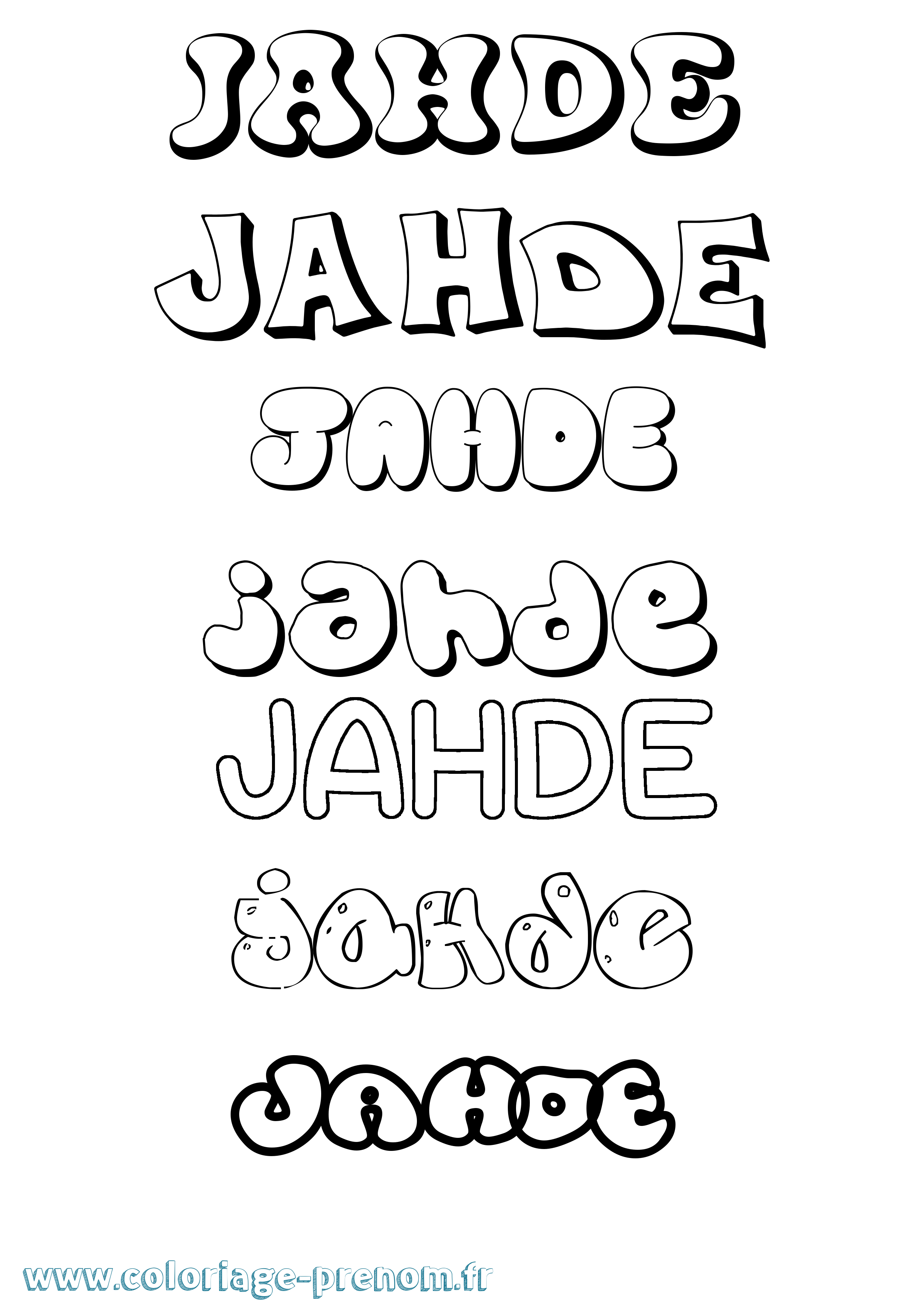Coloriage prénom Jahde Bubble