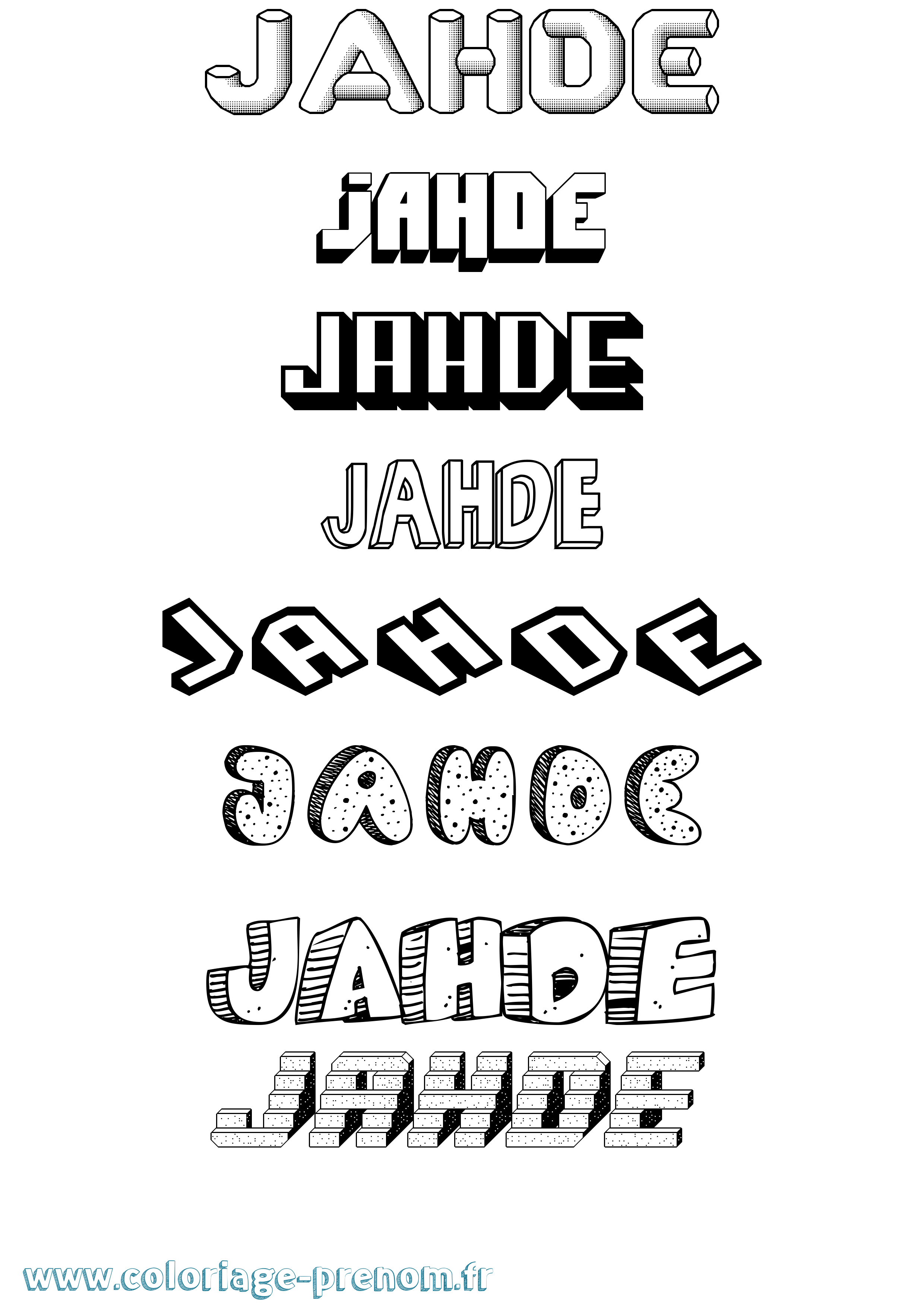 Coloriage prénom Jahde Effet 3D