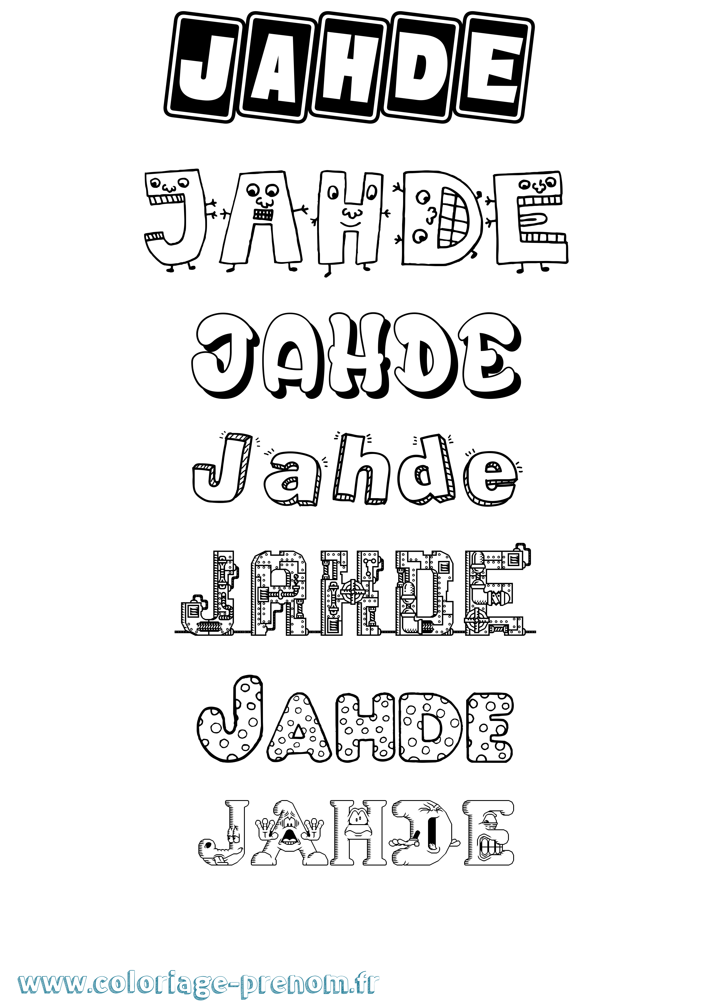 Coloriage prénom Jahde Fun