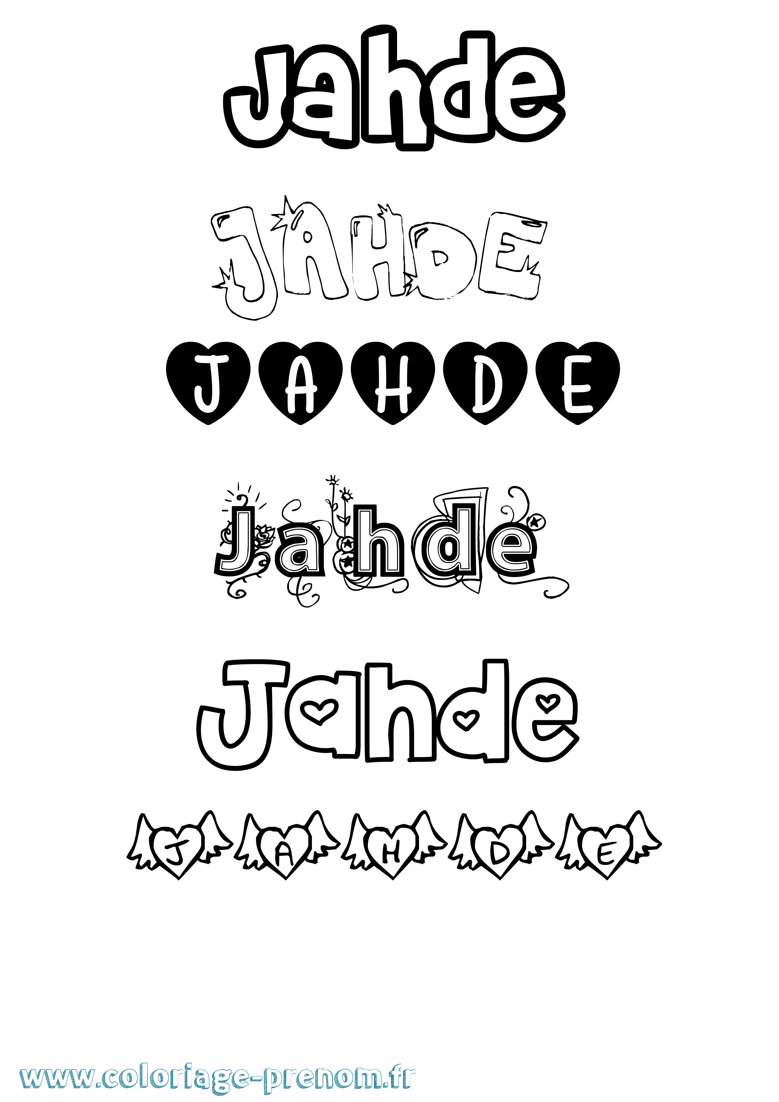 Coloriage prénom Jahde Girly