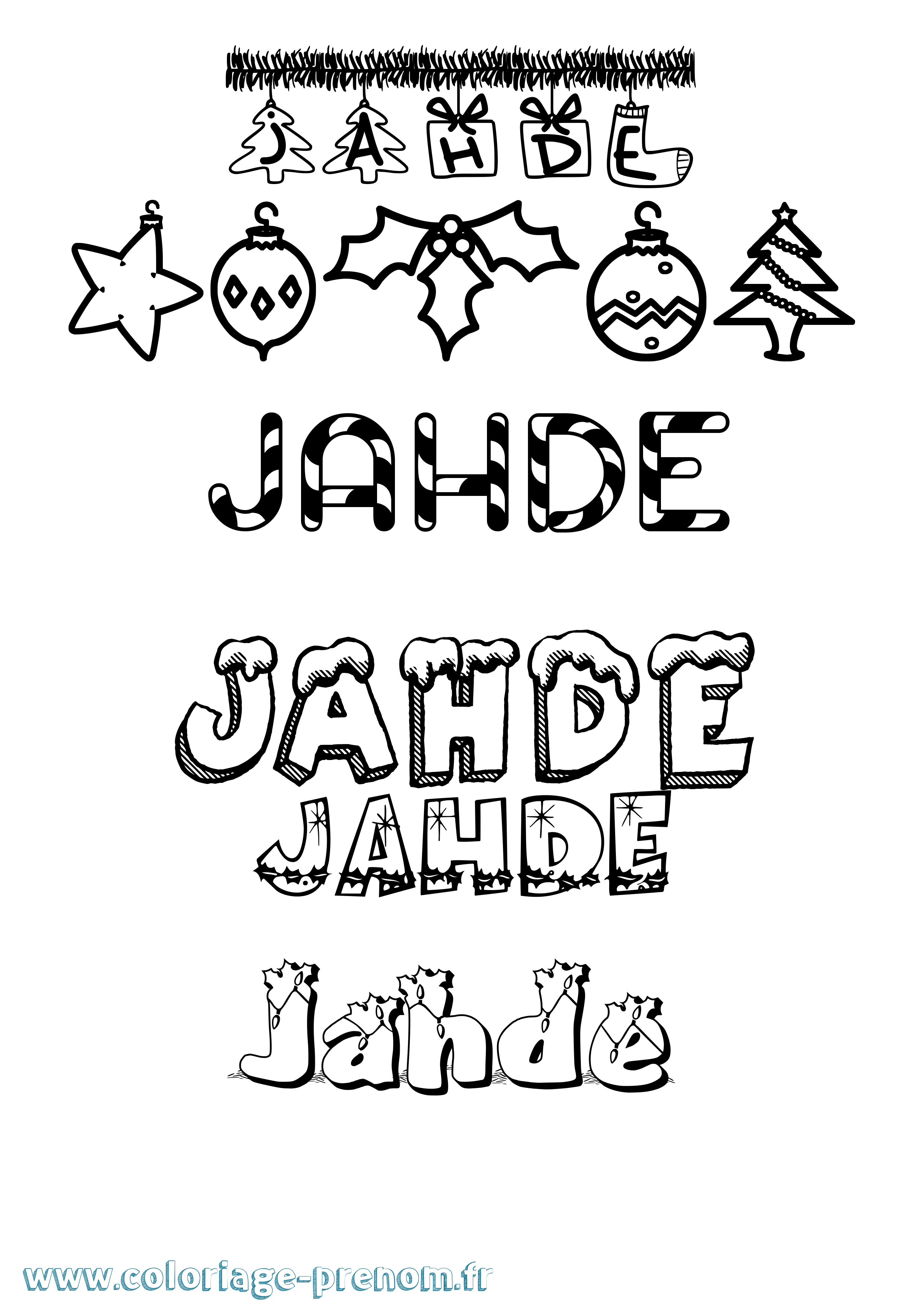 Coloriage prénom Jahde Noël