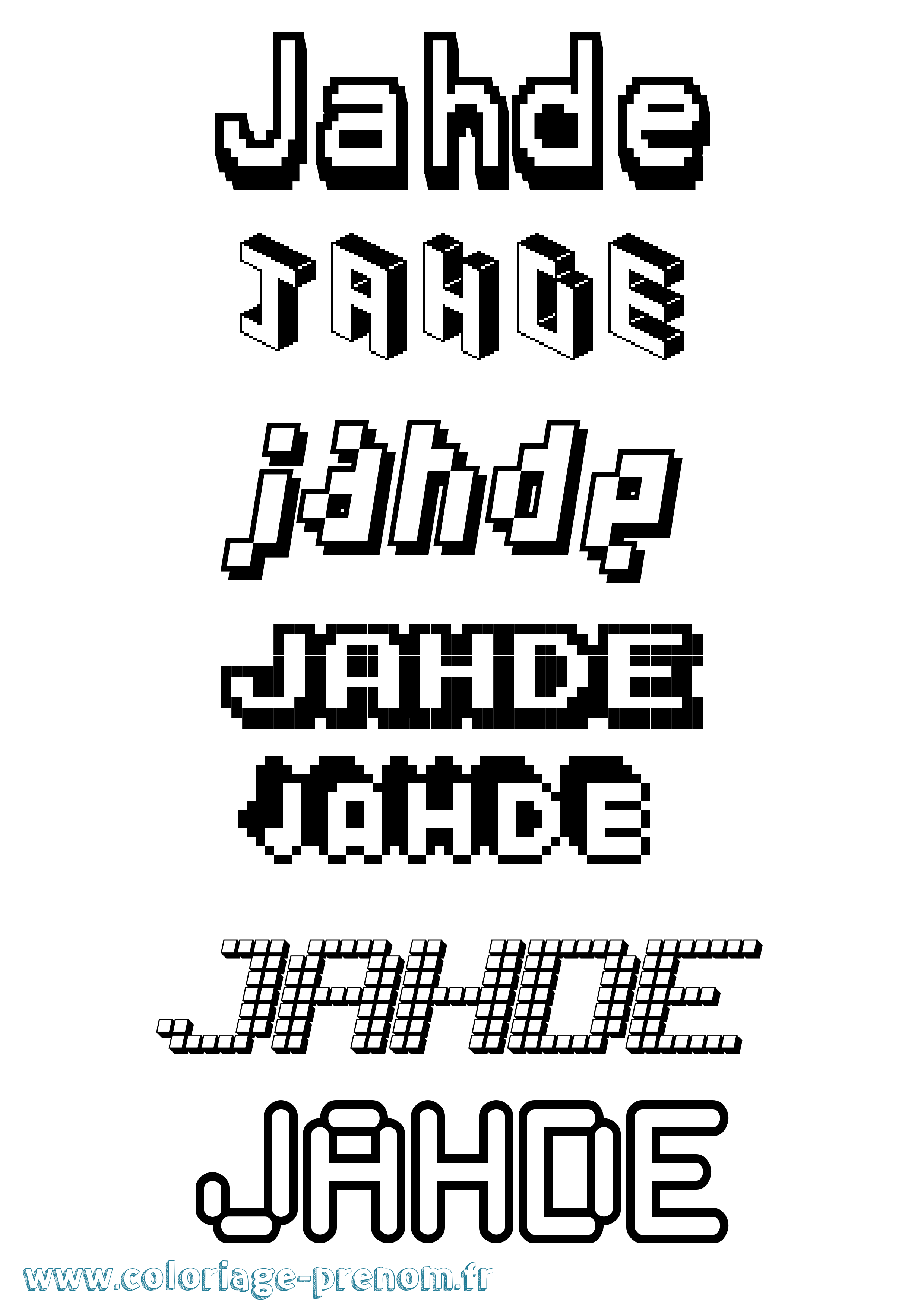 Coloriage prénom Jahde Pixel