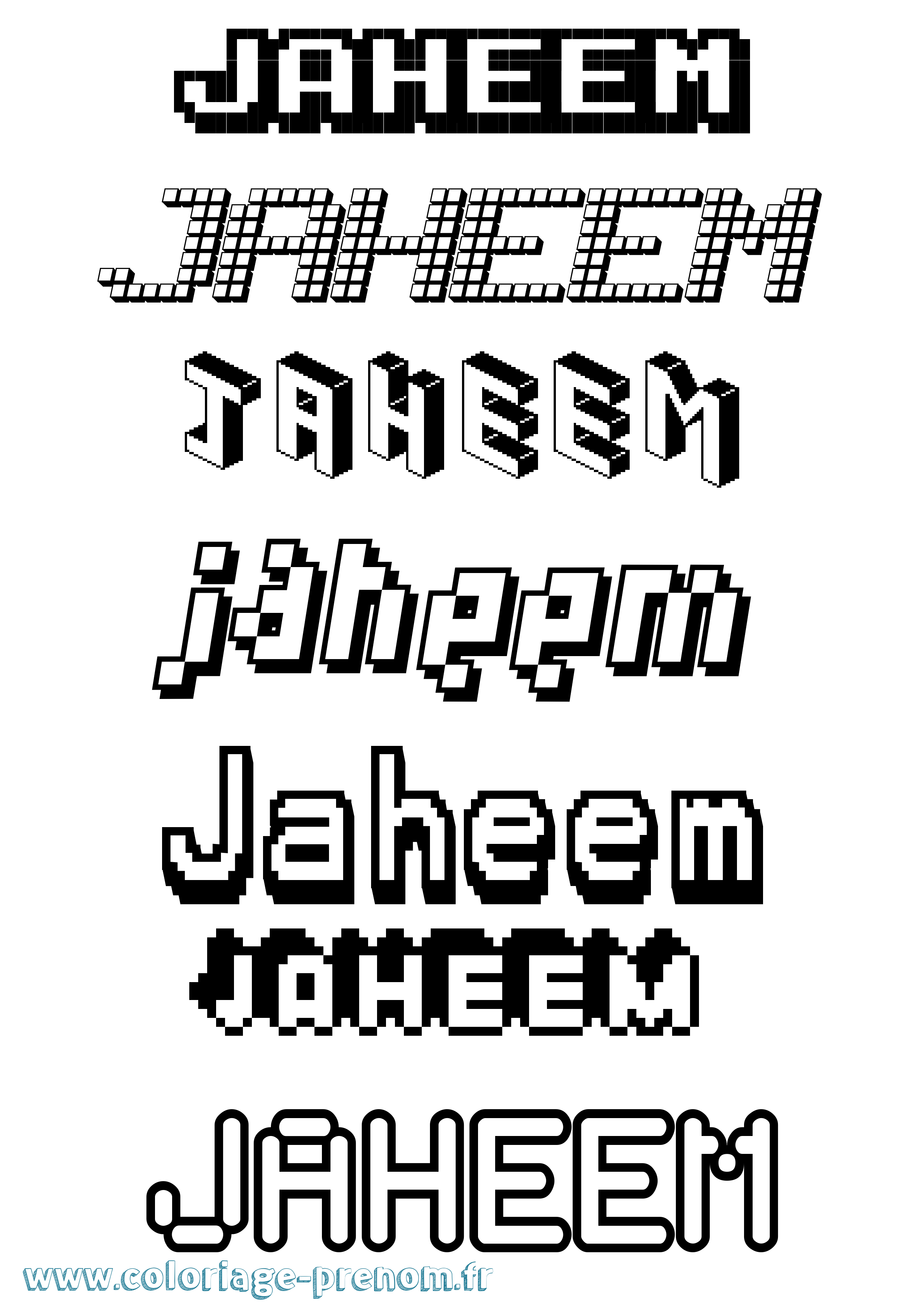 Coloriage prénom Jaheem Pixel