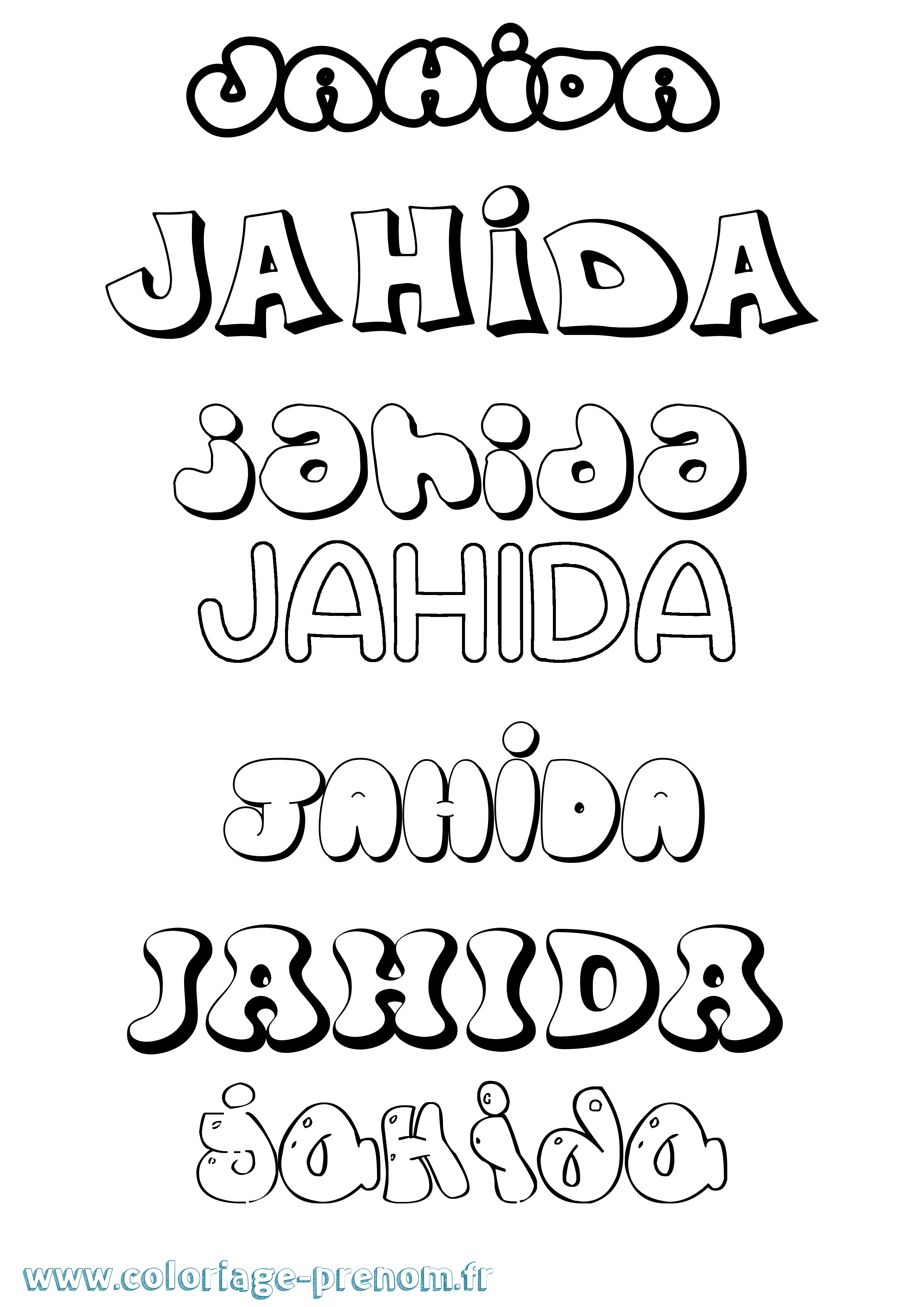 Coloriage prénom Jahida Bubble