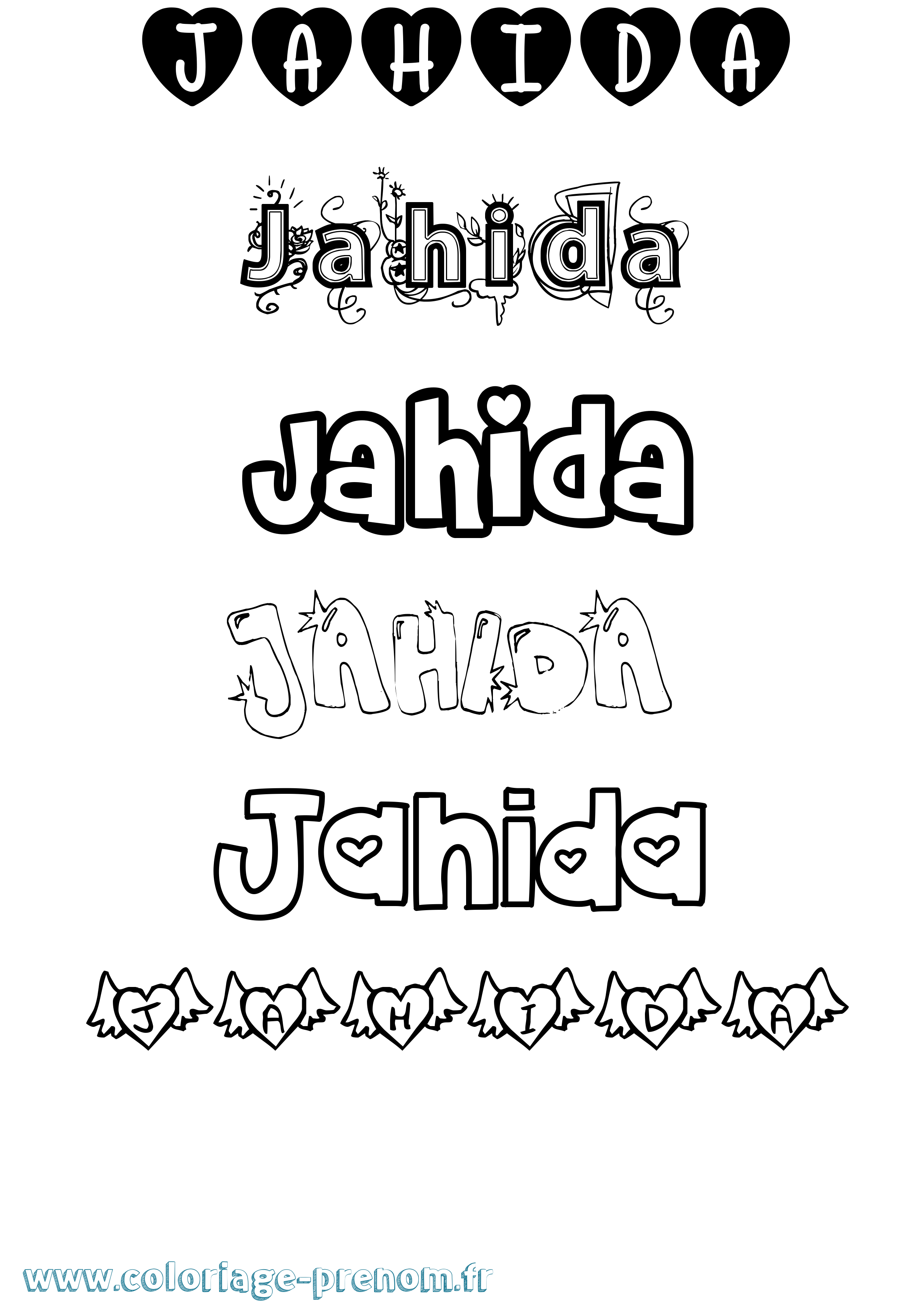 Coloriage prénom Jahida Girly