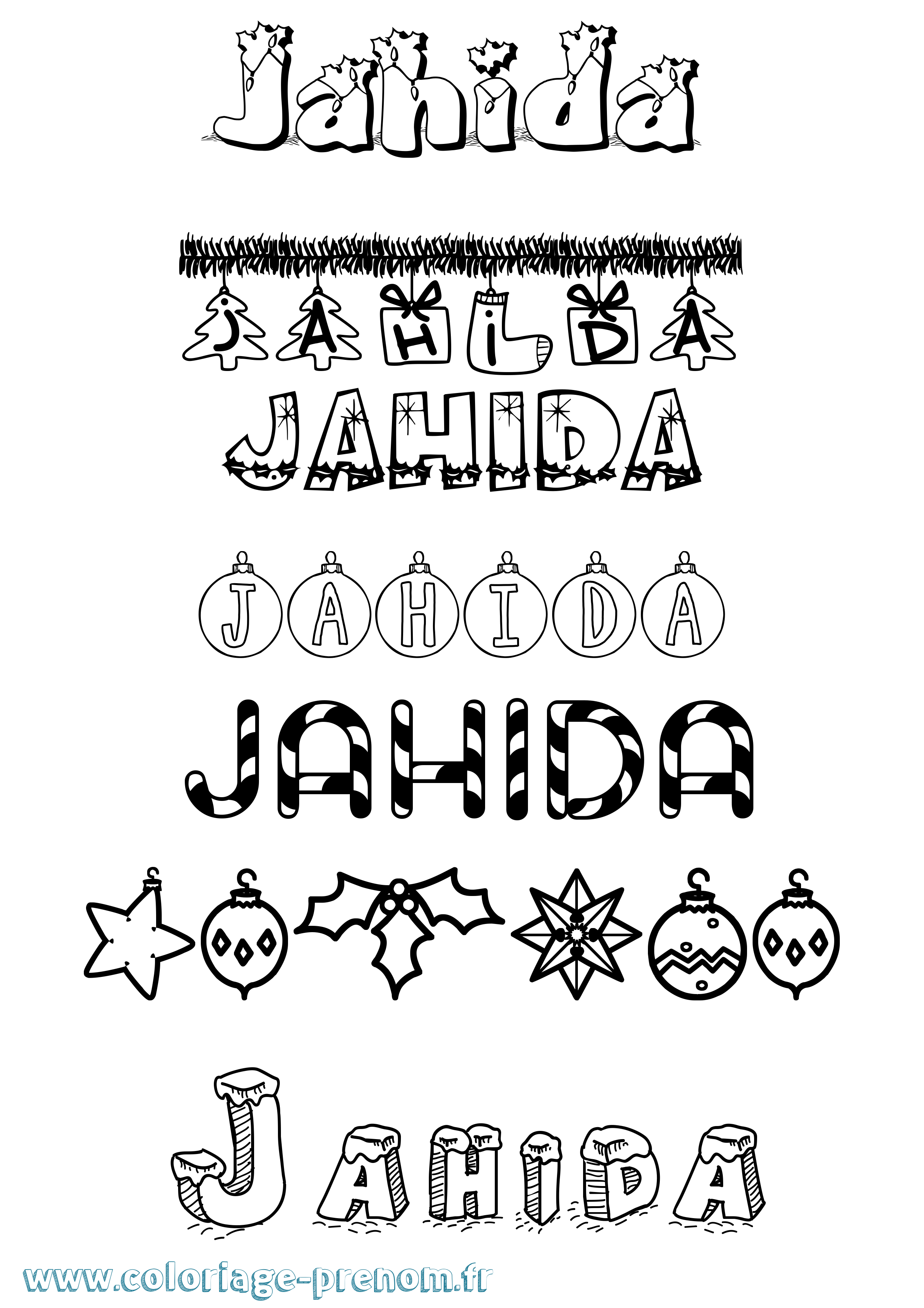 Coloriage prénom Jahida Noël