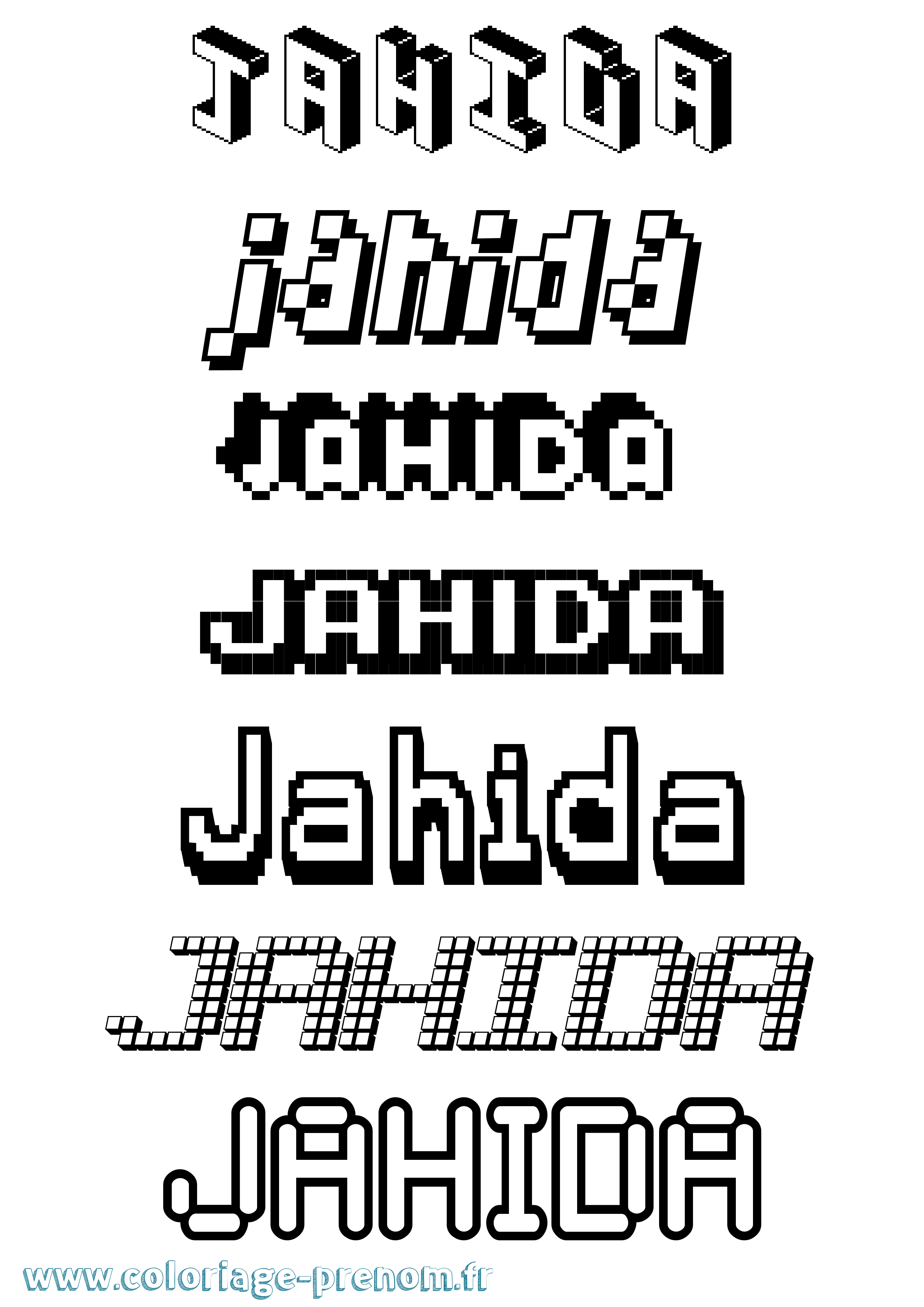 Coloriage prénom Jahida Pixel